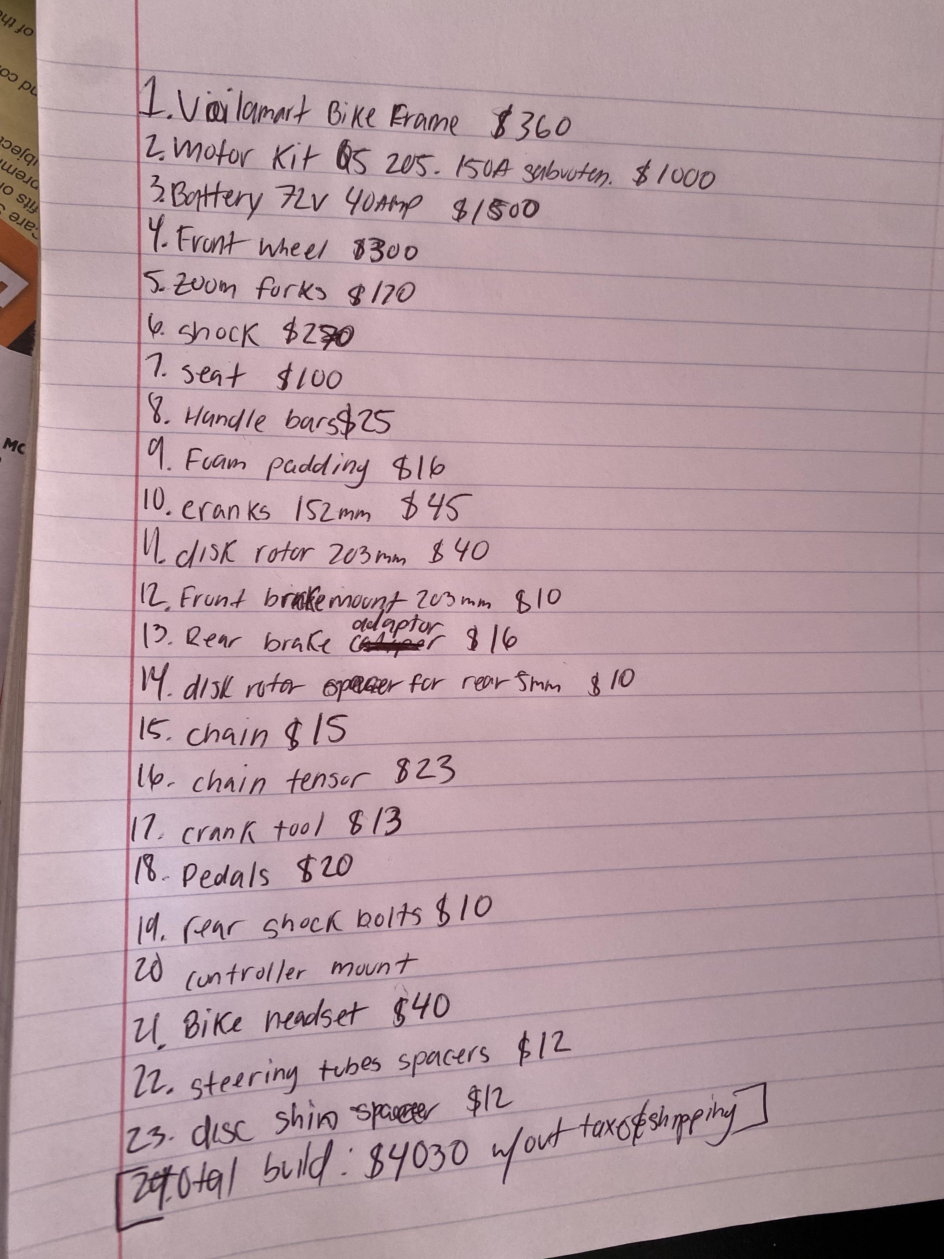 Here’s a list of things I’ll need for my enduro ebike build, anything