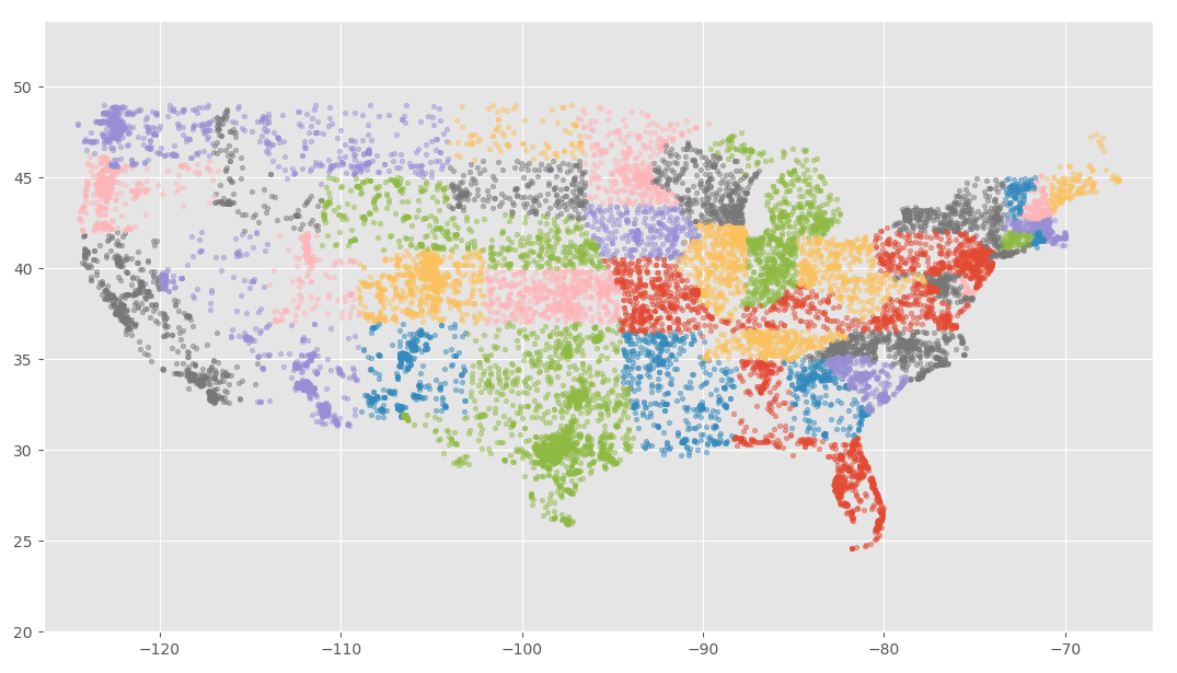 [OC] Mapping the United States through NOAA Weather Stations r