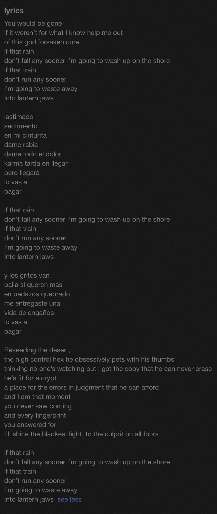 Lyrics for Blacklight Shine on their Bandcamp. (Sorry if this was