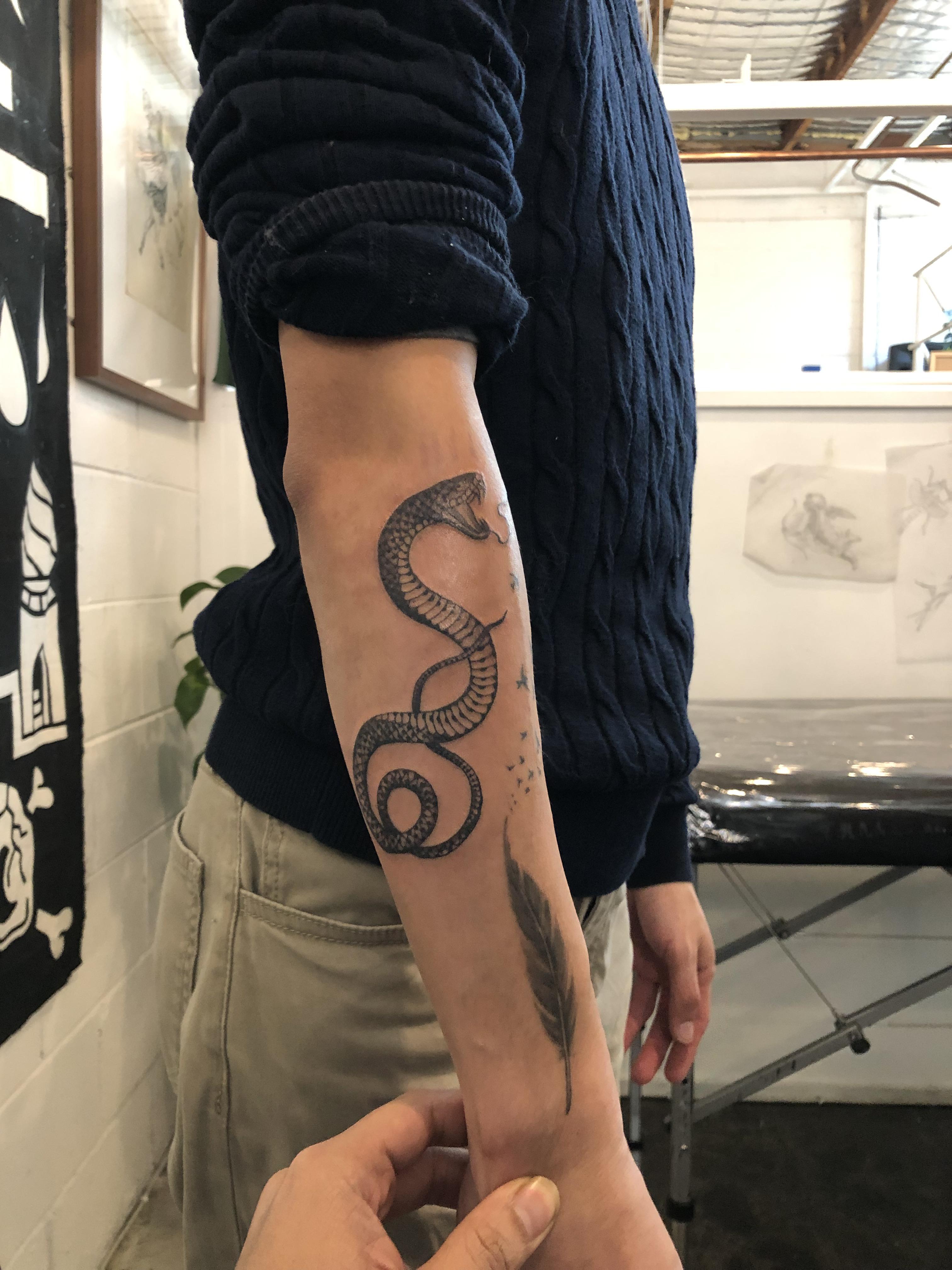 Snake done by Kozik at Little Gold Studio, Brunswick Melbourne r/tattoos