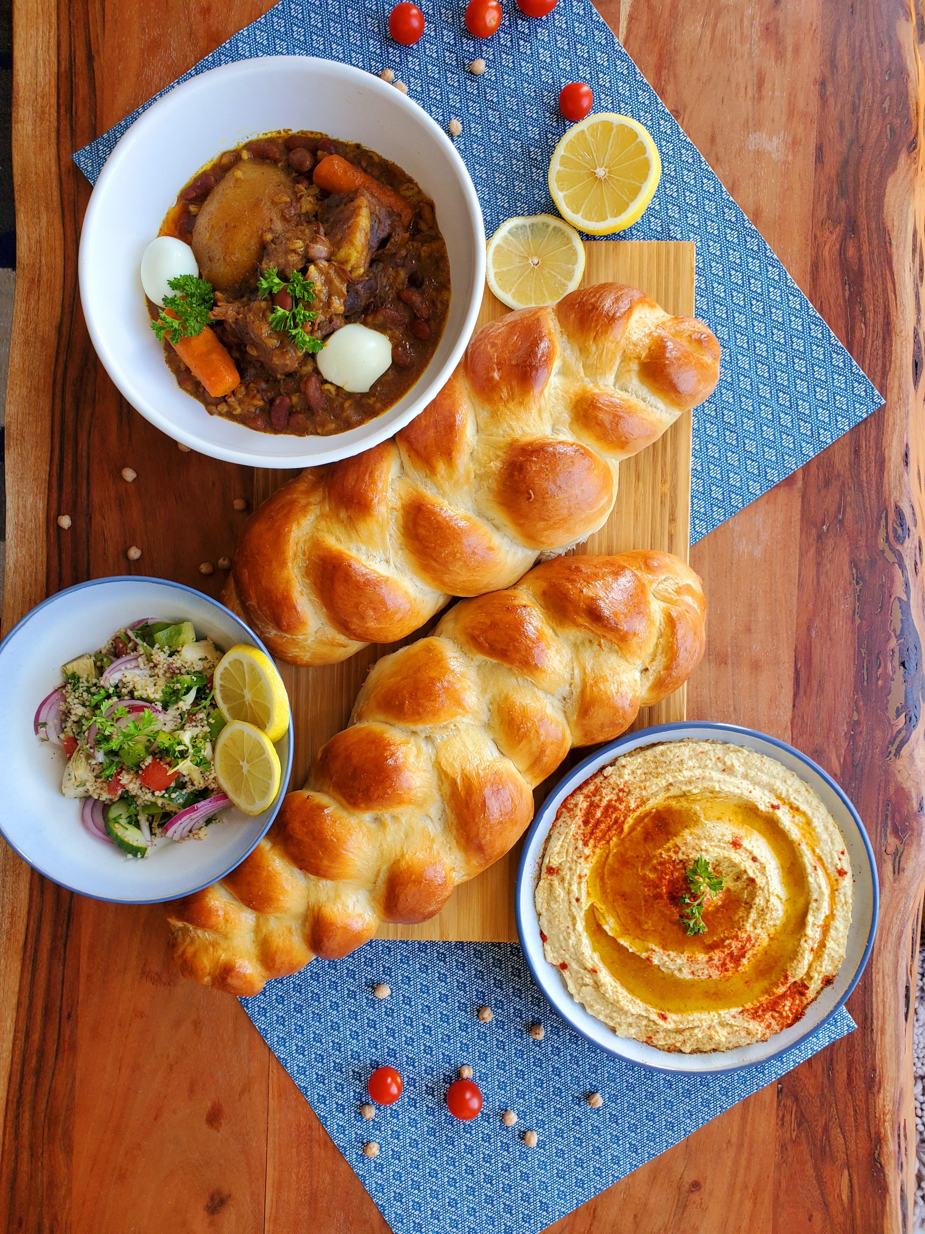 Cooked Israeli food for the first time! Cholent, Challah, Hummus and