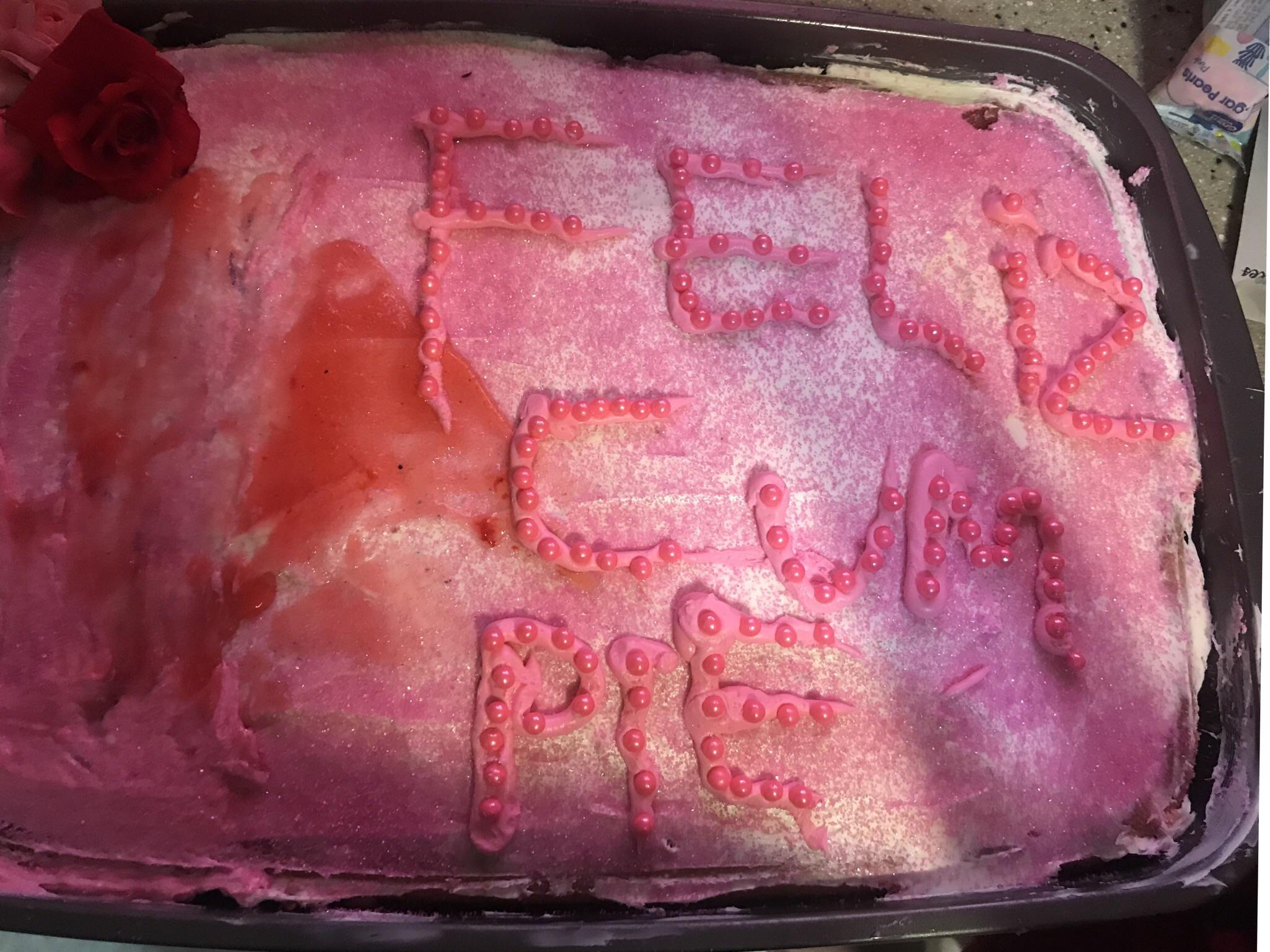 My mom made me a birthday cake. It’s supposed to say “Feliz Cumple
