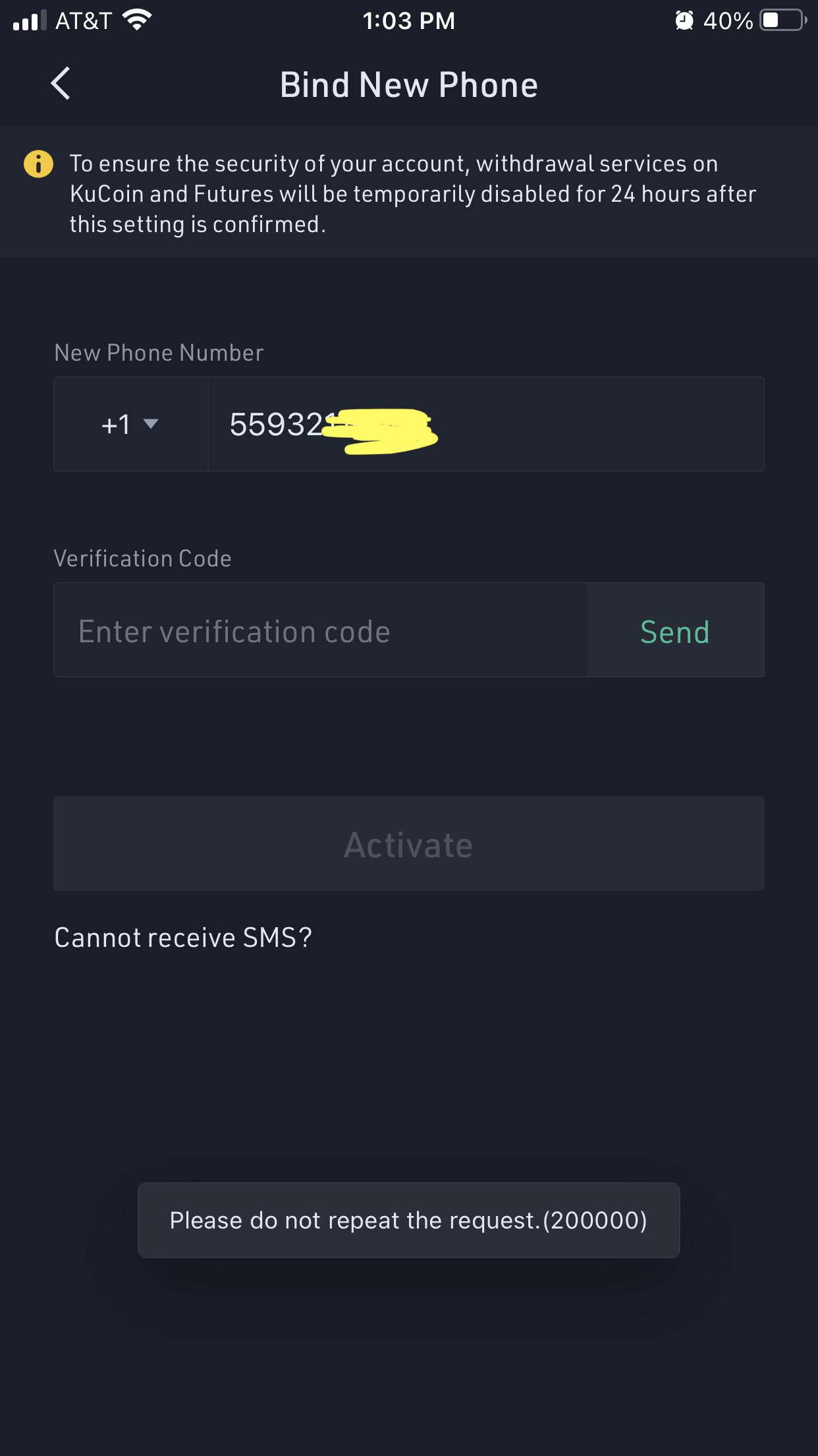 Cant bind phone number and constant notifications despite having it all