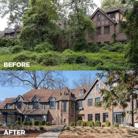 Before and After of Hillside, also known as the Julian Price House, a