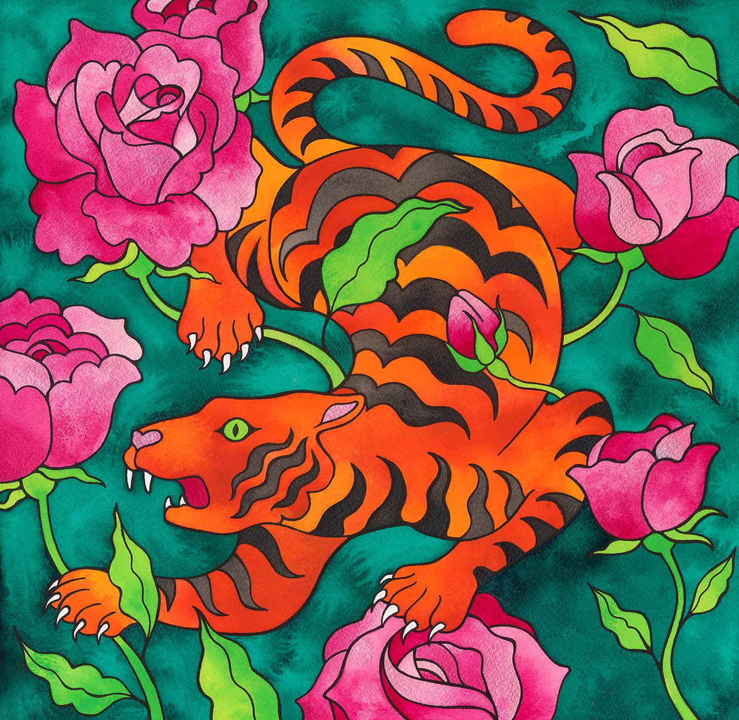 Artwork Bengal Rose, Rachel Rosenkoetter, acrylic gouache, ink and