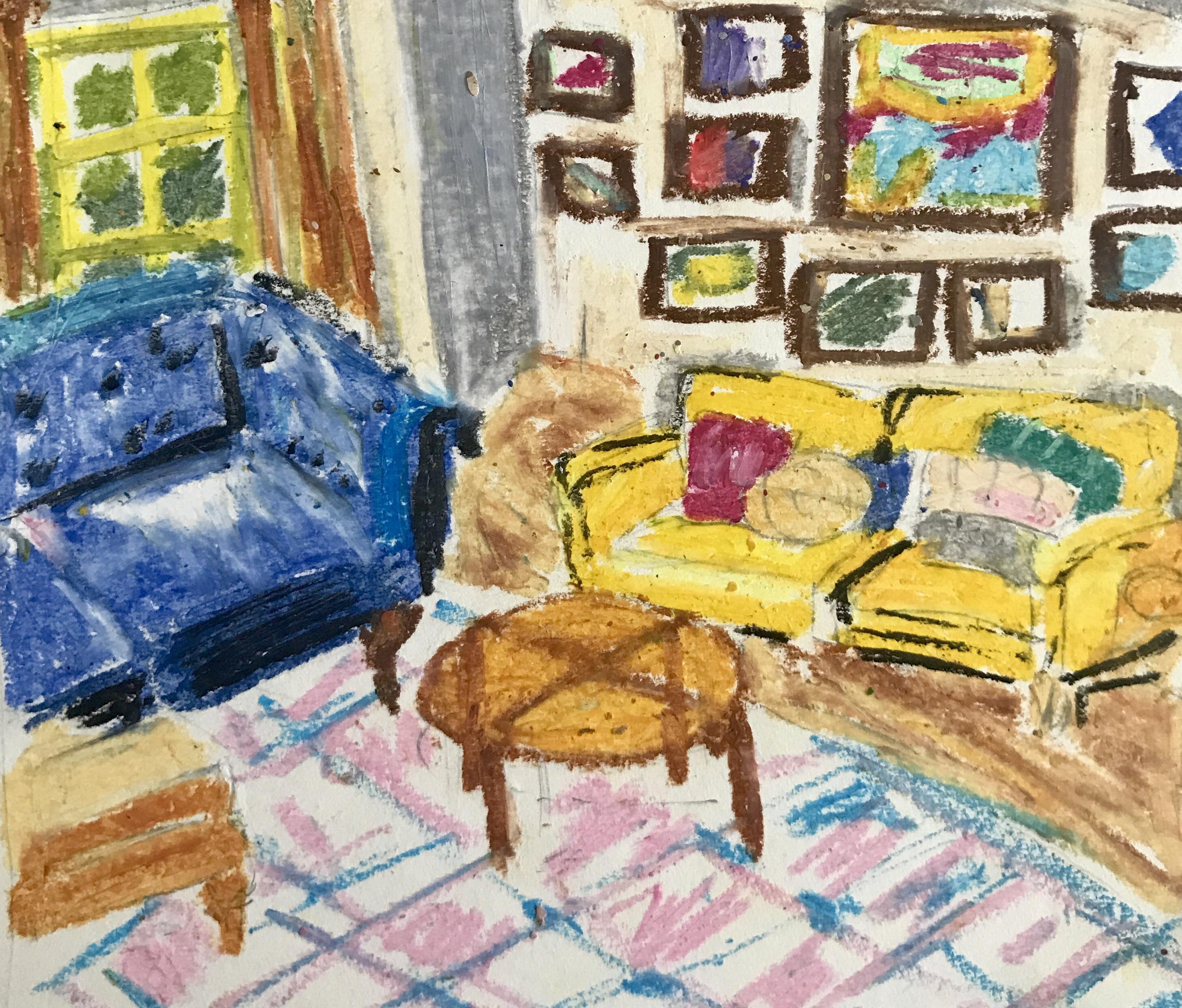Living room. Oil pastels. r/painting
