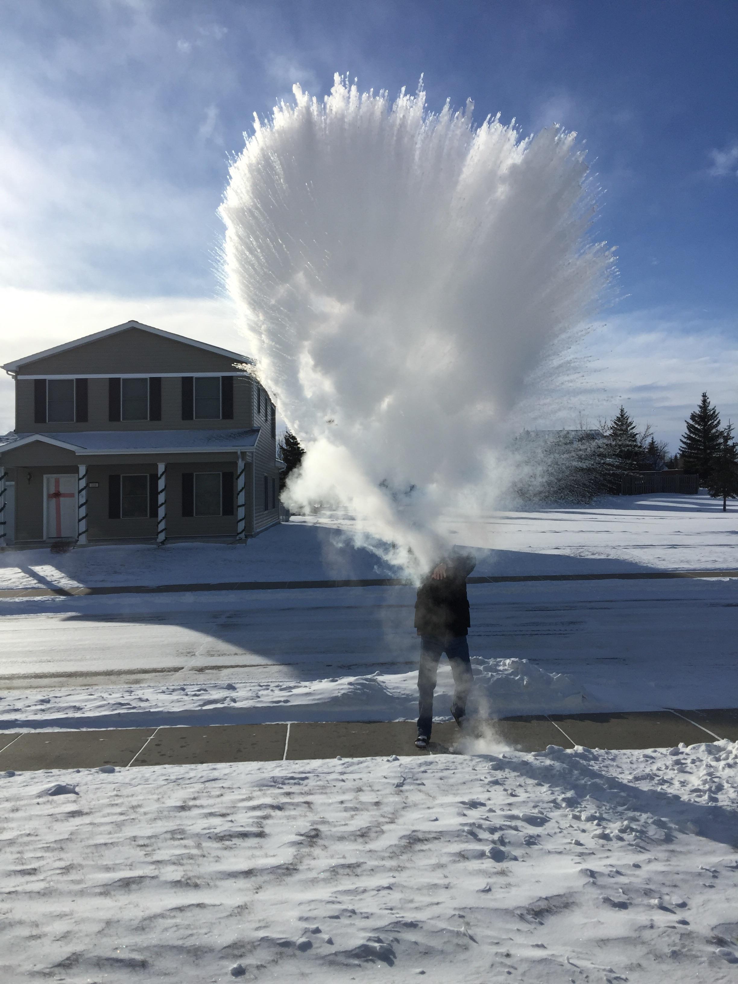 It’s so cold (20 F) that when we threw boiling water into the air it