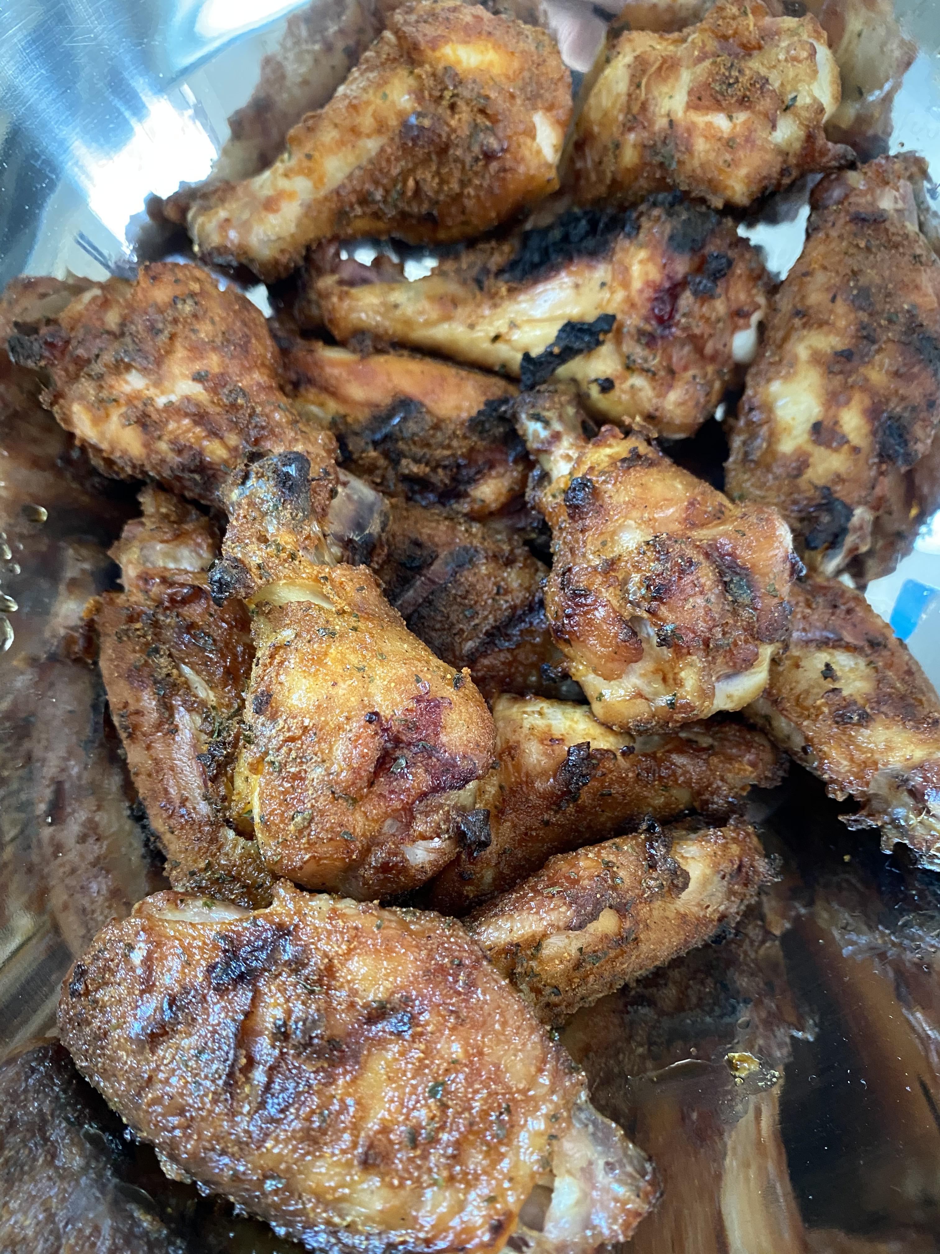Buffalo ranch wings on the smoker today. 225° for an hour, then bumped