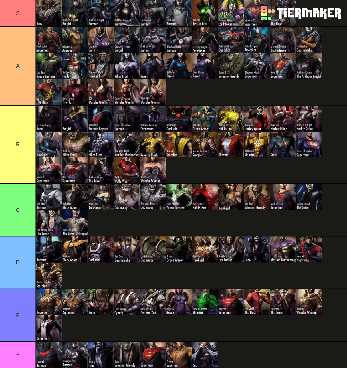 Injustice 1 Tier List 2023 My Gold Card Tier List (Swipe For The Visual Tier List) : R/Injusticemobile