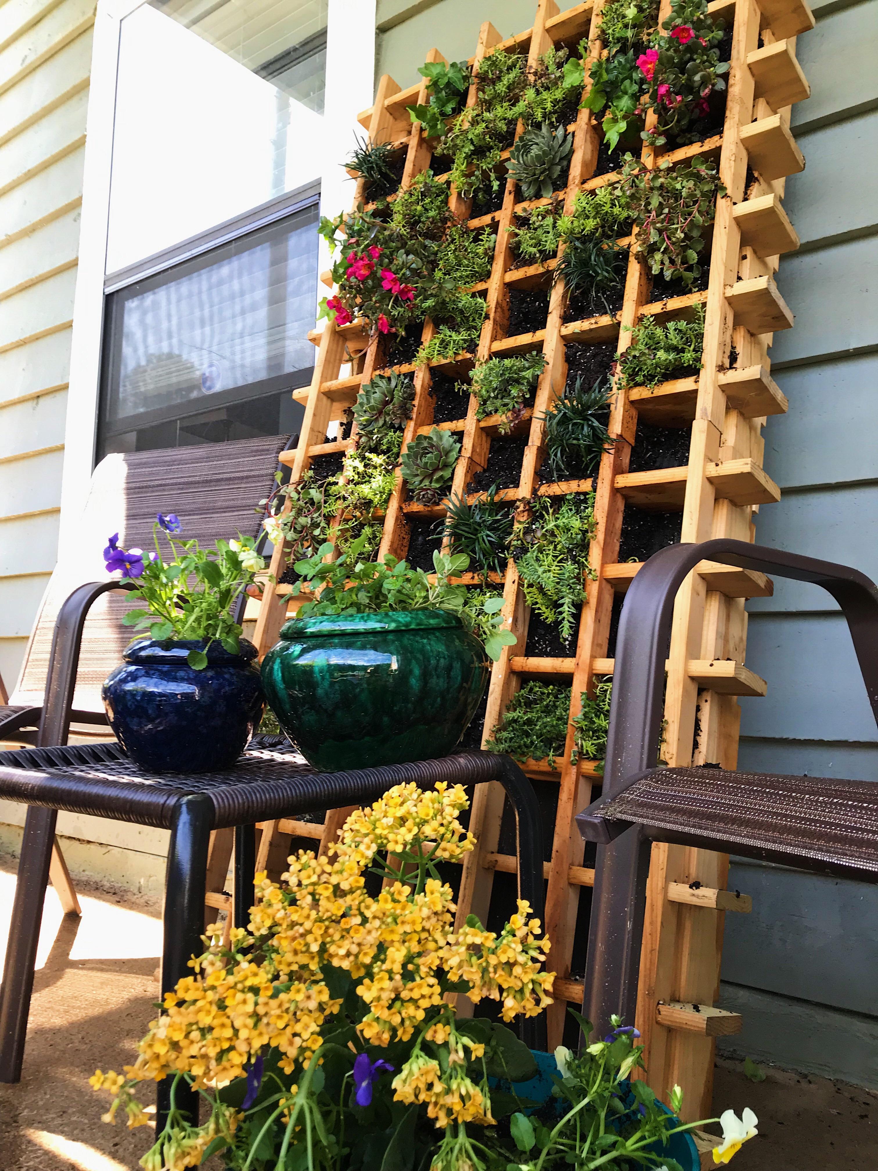 Today I repurposed an old wine rack into a small vertical garden. Very