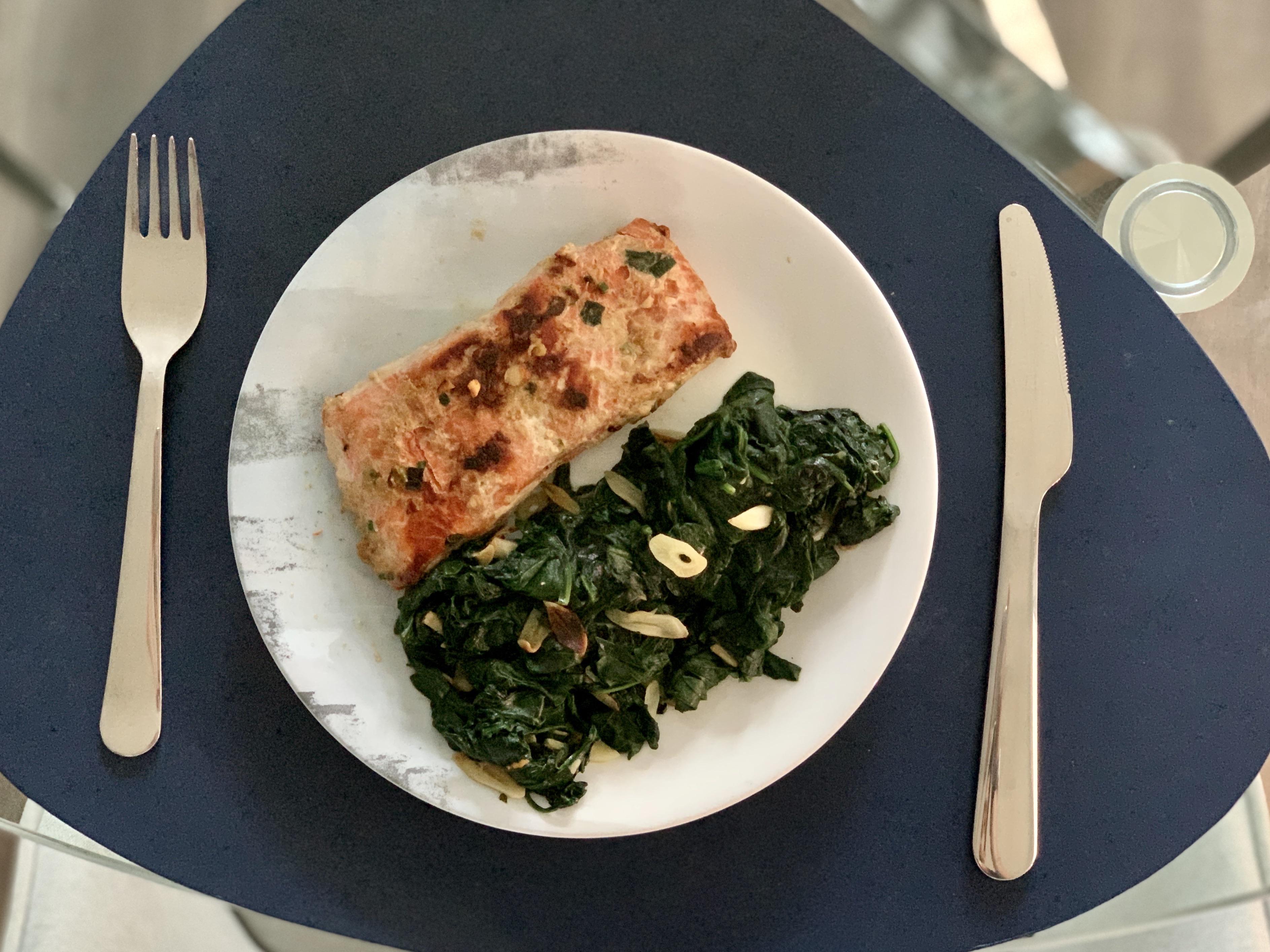 I made sous vide Salmon (using Instant Pot Ultra) w/sautéed spinach