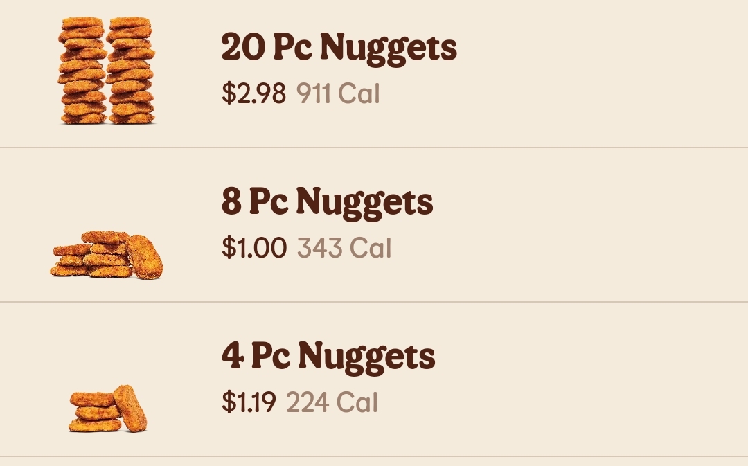 Chicken nuggets on the Burger King app theydidntdothemath