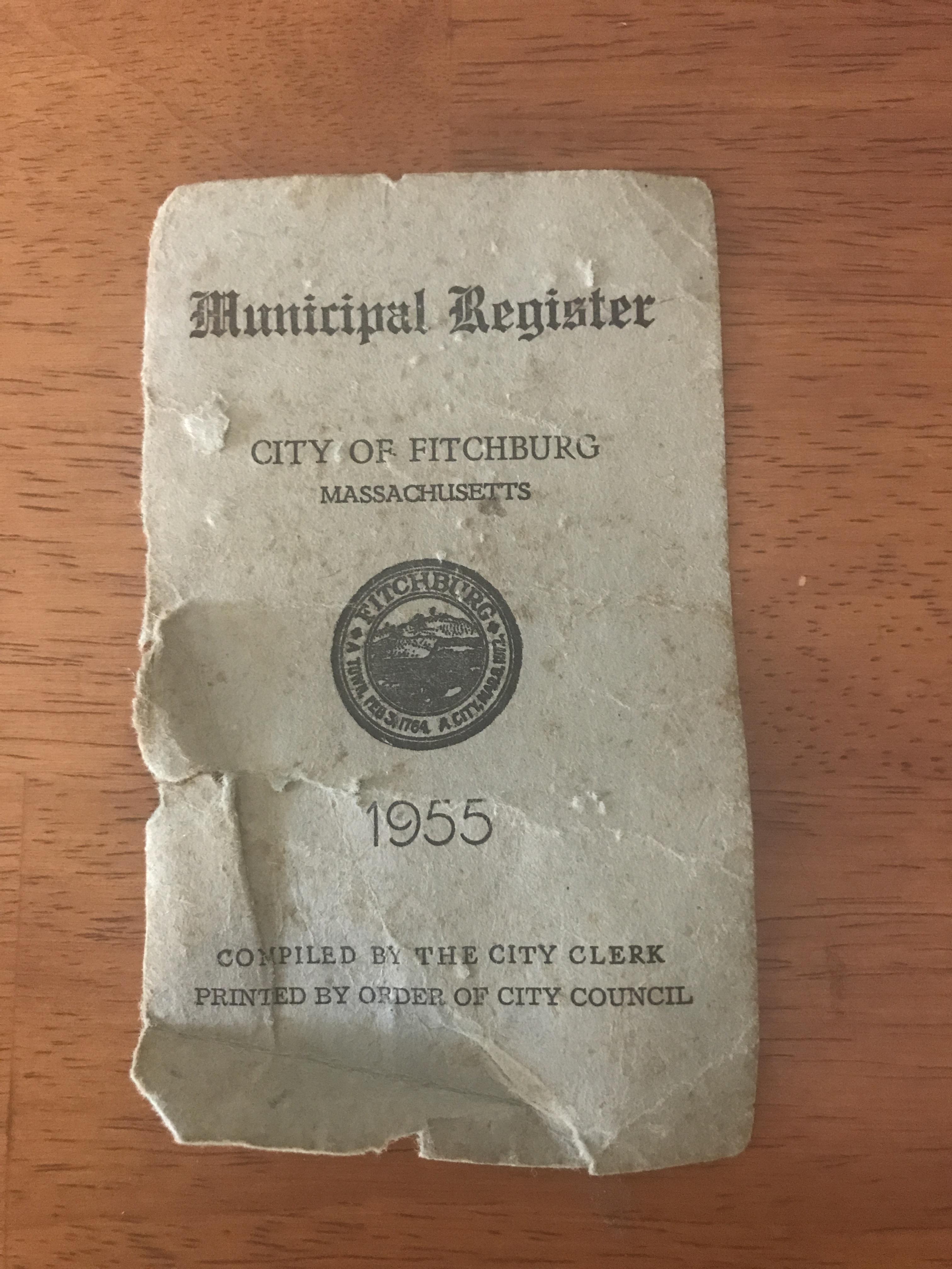 I found the cover of a Municipal Register for Fitchburg MA from 1955