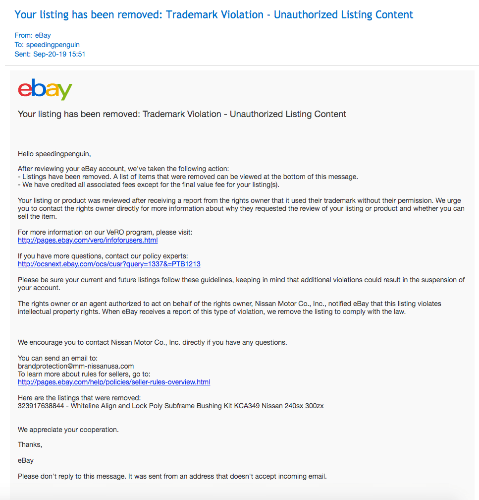 Trademark violation on eBay, listing removed... WTF? r/Flipping