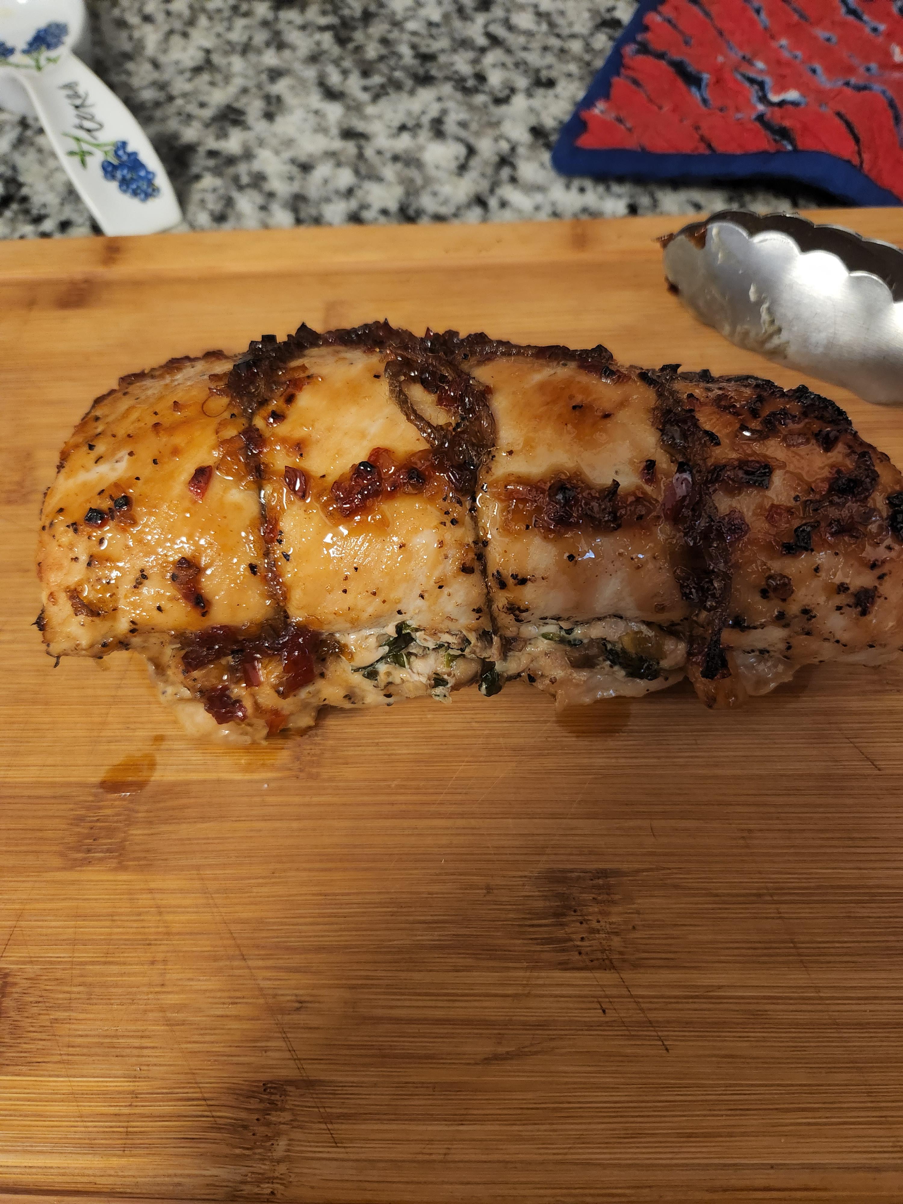 [homemade] Pepper Jelly Glazed Stuffed Pork Loin r/food