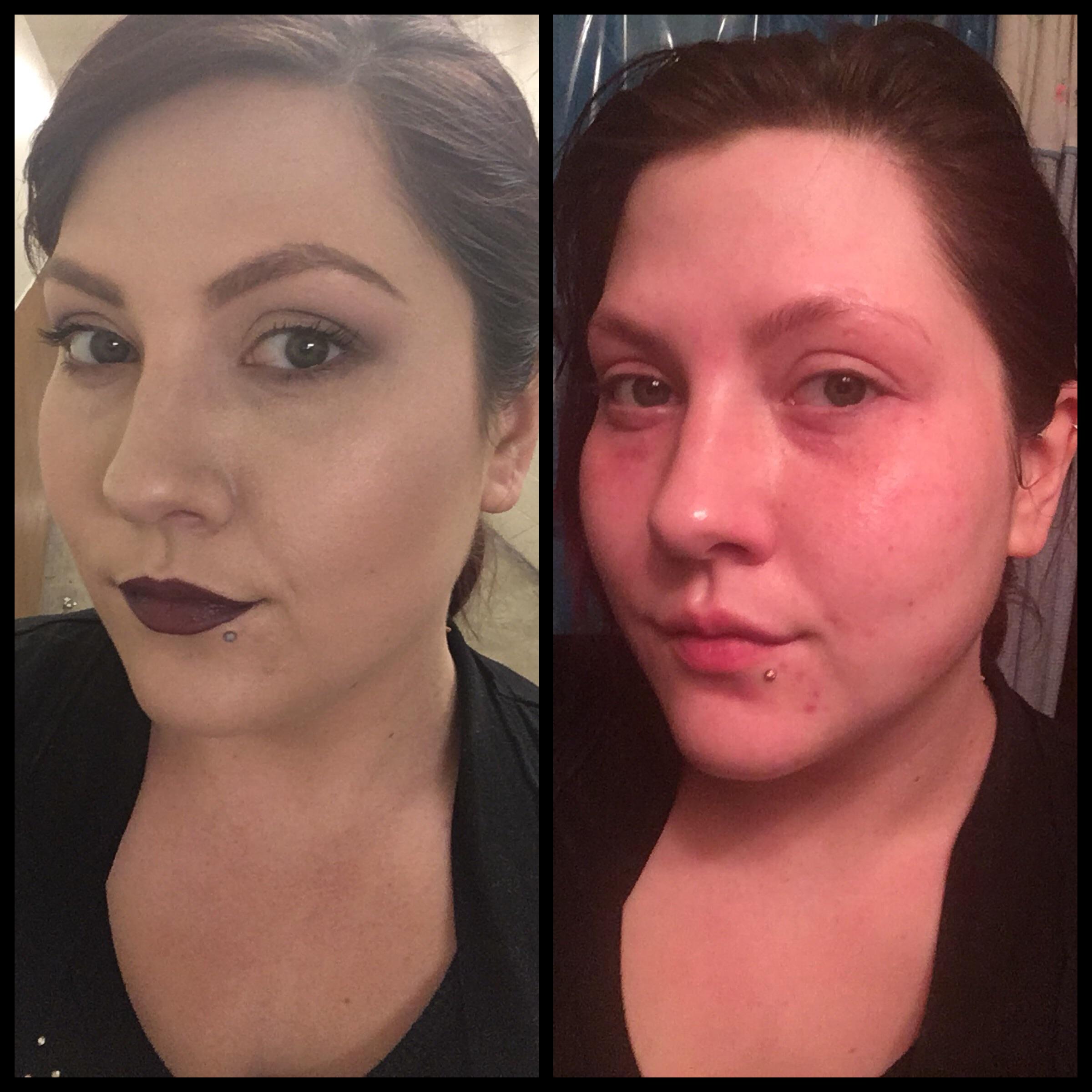 The power of makeup A reverse before and after. Earlier today with