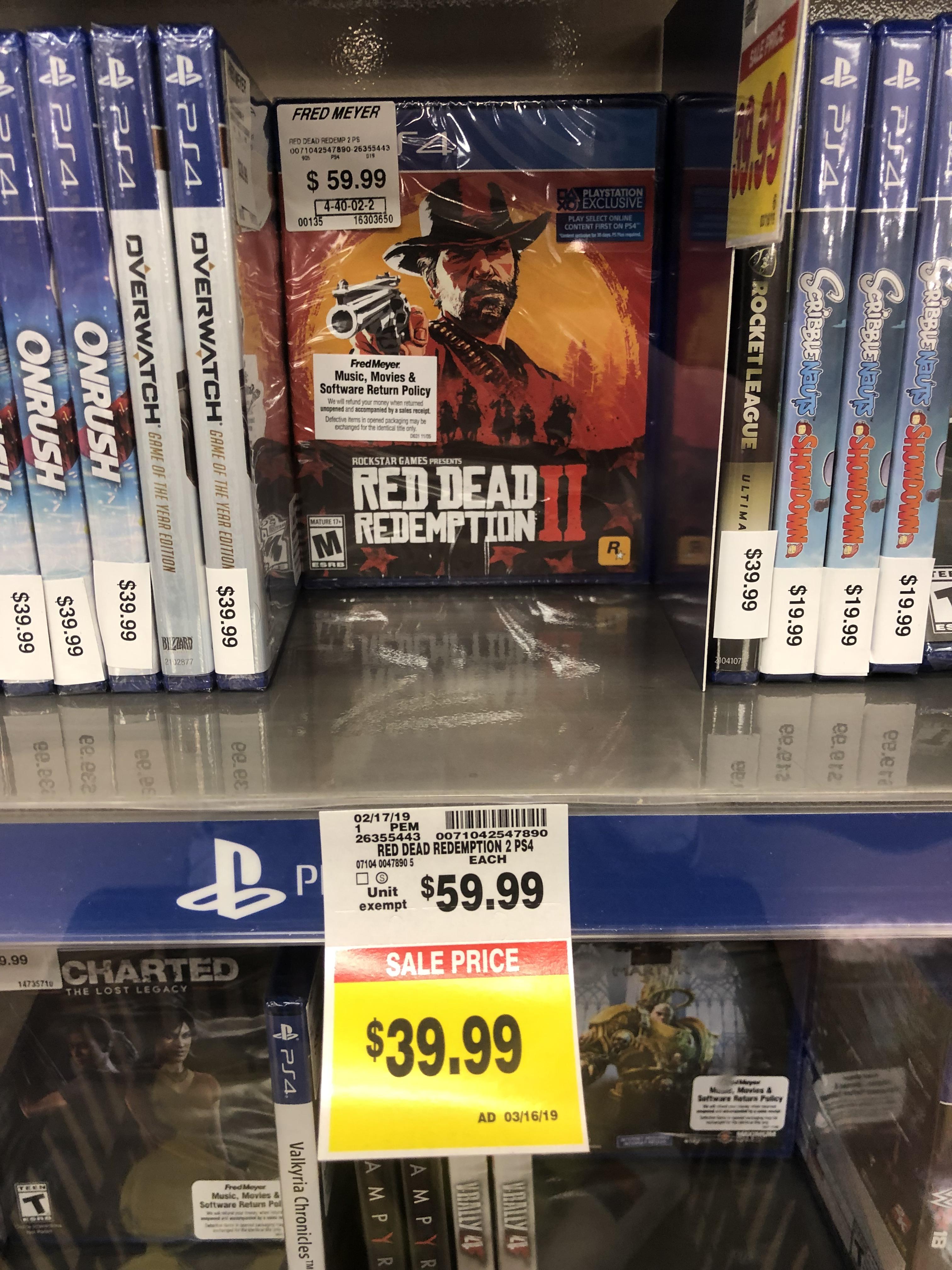 Red Dead Redemption 2 Physical 39.99 Fred Meyer [PS4 + Xbox One
