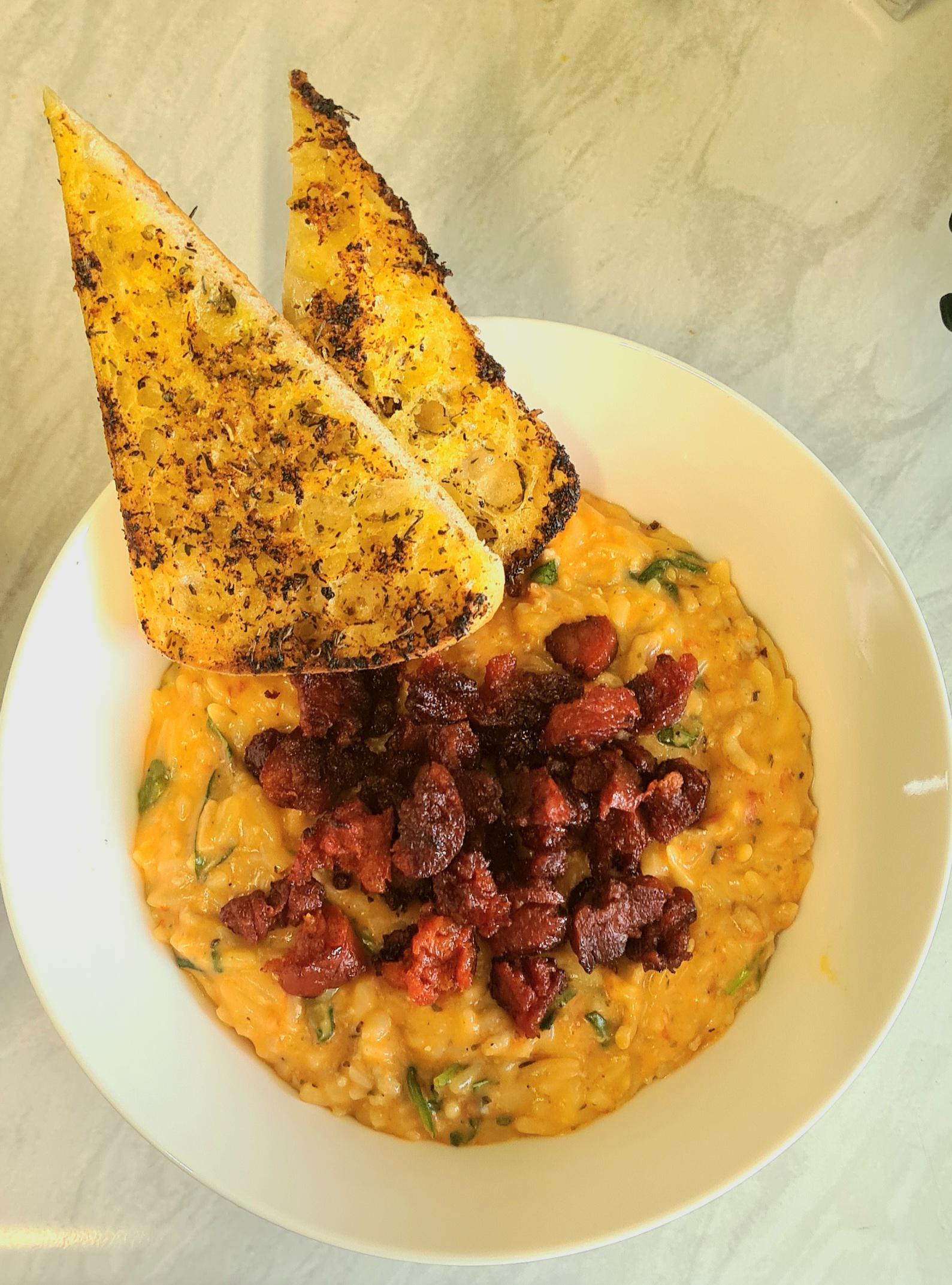 [Homemade] Tuscan Sausage and Chorizo Orzo r/food