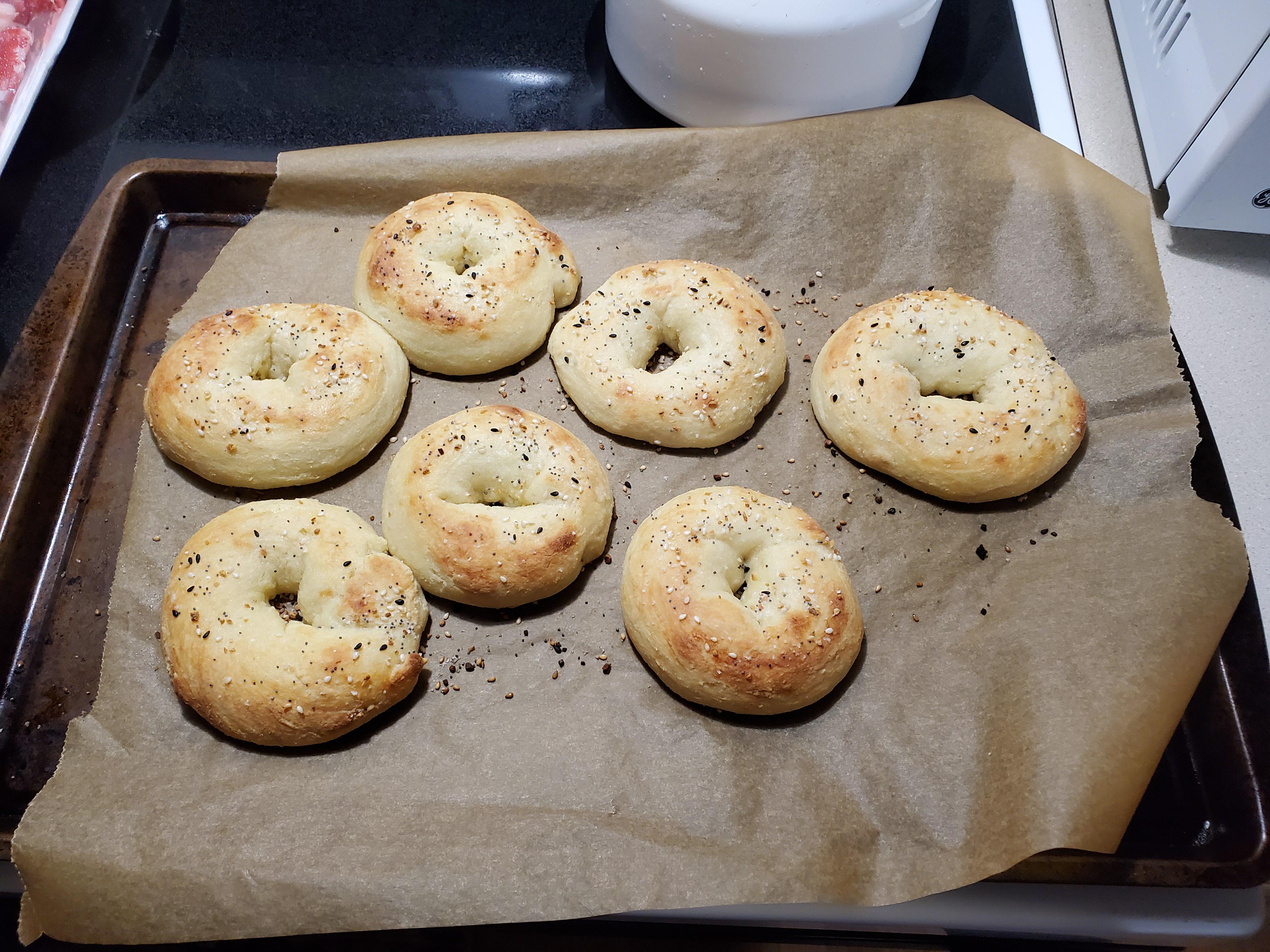 My Keto Everything Bagels! 3g net carb per bagel. So yummy! Cream cheese, Mozerella cheese