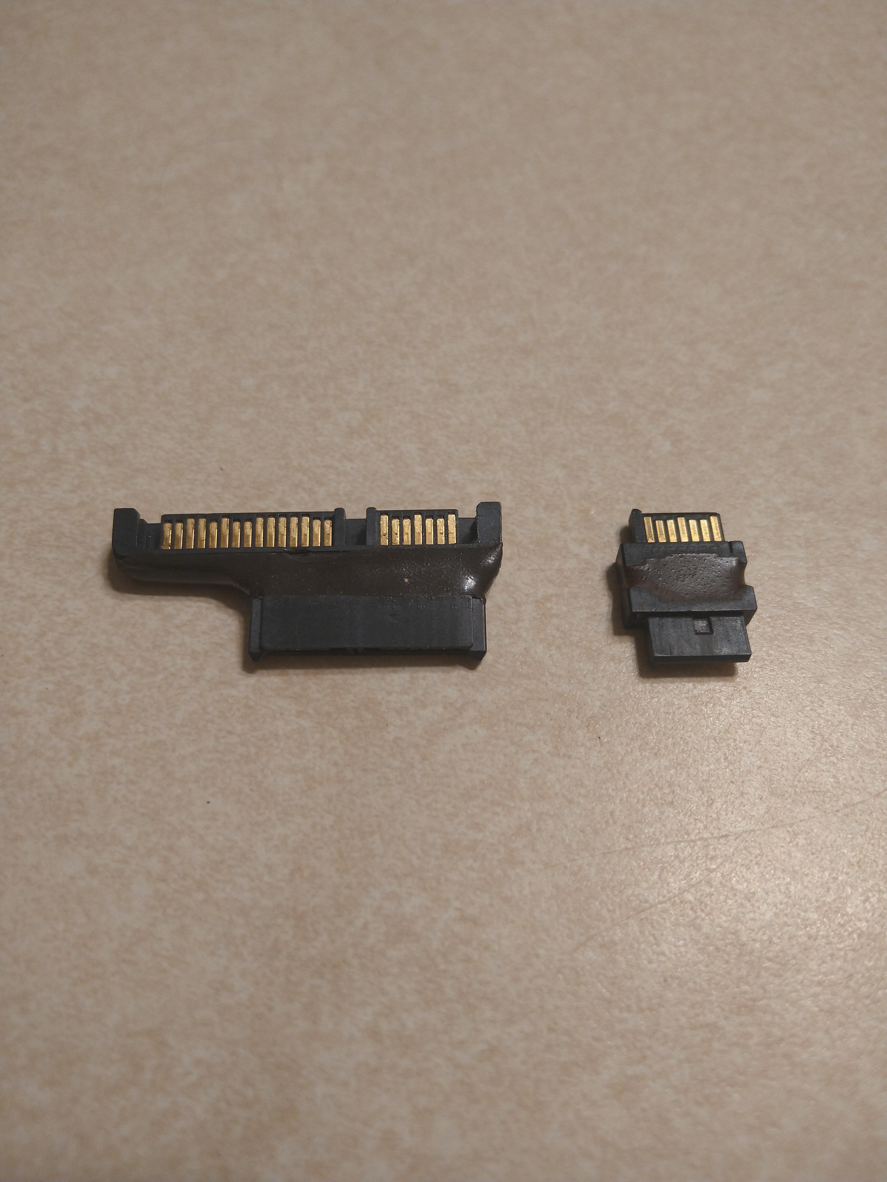 Homemade HDD SATA to Optical drive SATA adapter, and a SATA cable extender adapter, to go with
