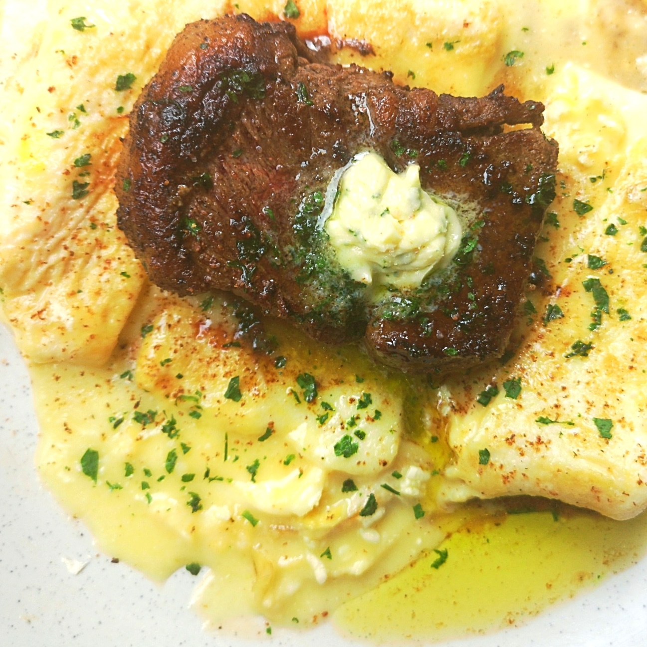 Steak with garlic butter, and a stuffed French omelette oozing with brie.....gotta love keto