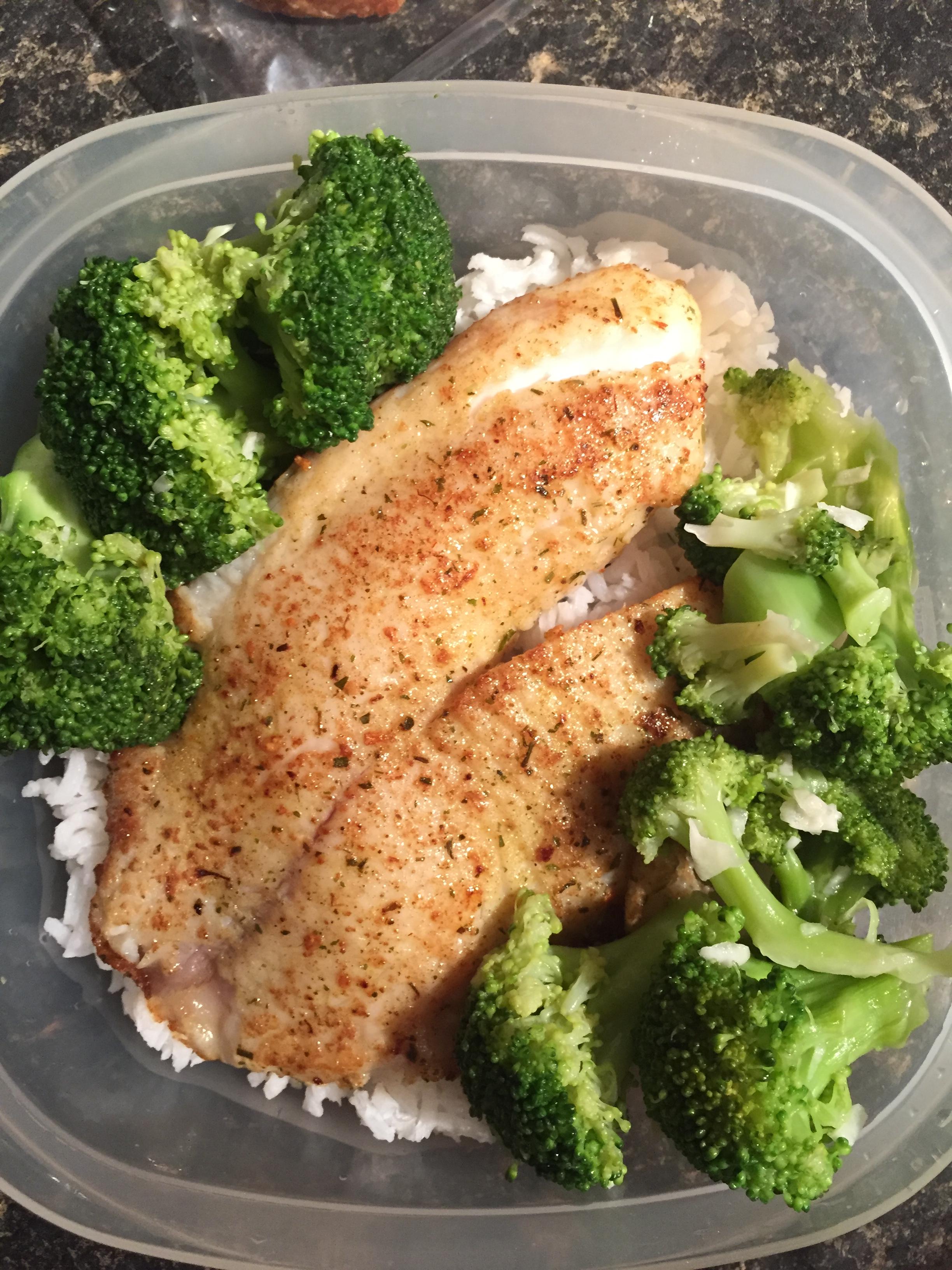 Tilapia and Broccoli over White Rice r/fitmeals
