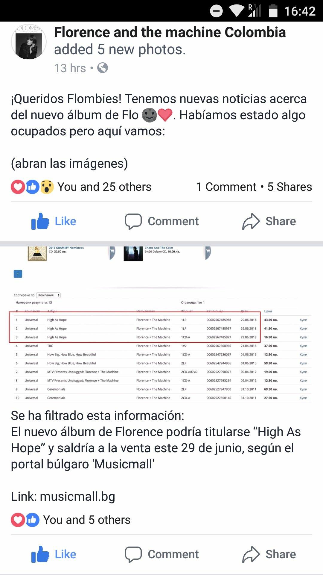 Spanish screen shot of the leak r/FlorenceAndTheMachine