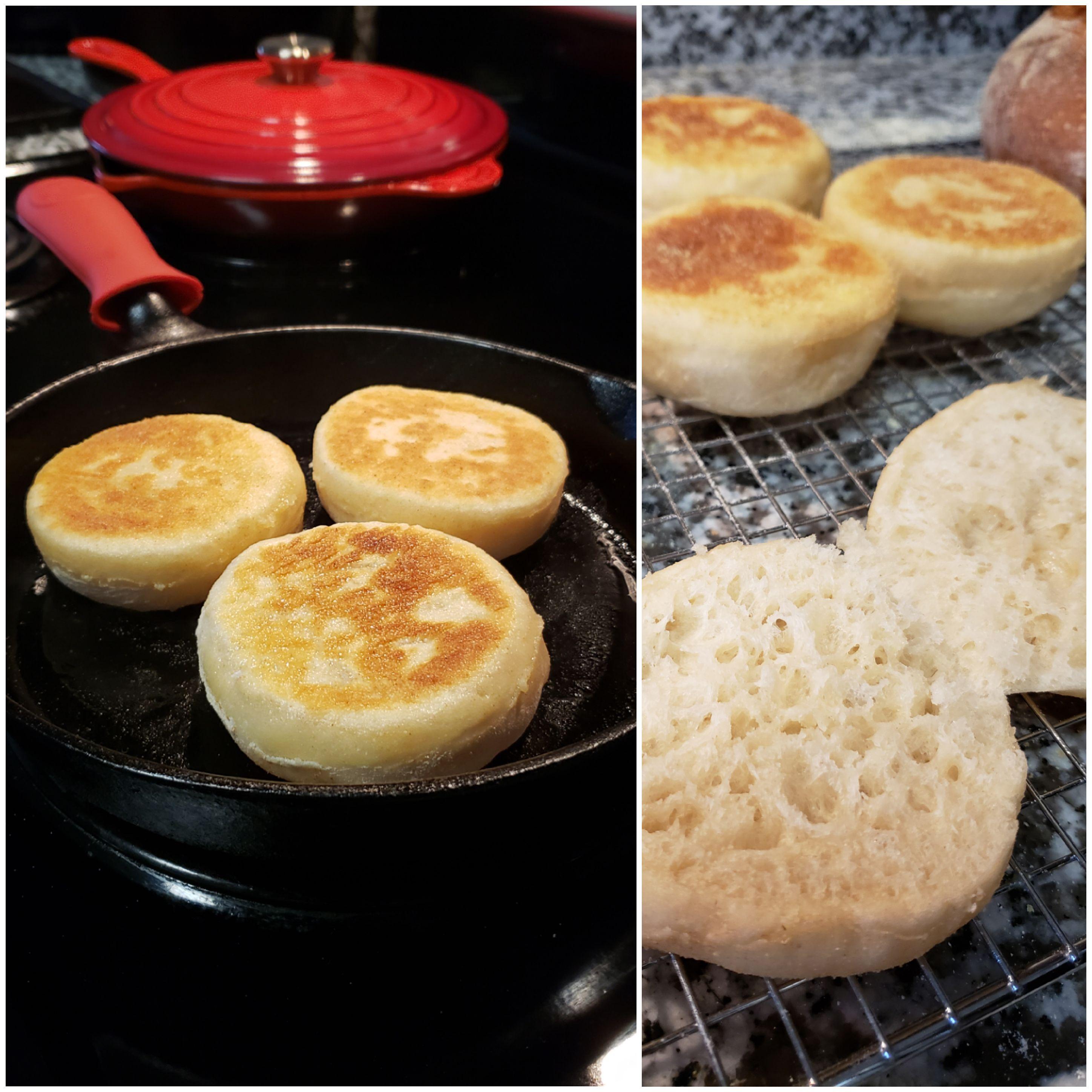 Sourdough English muffins in cast iron. Delicioso. r/Sourdough