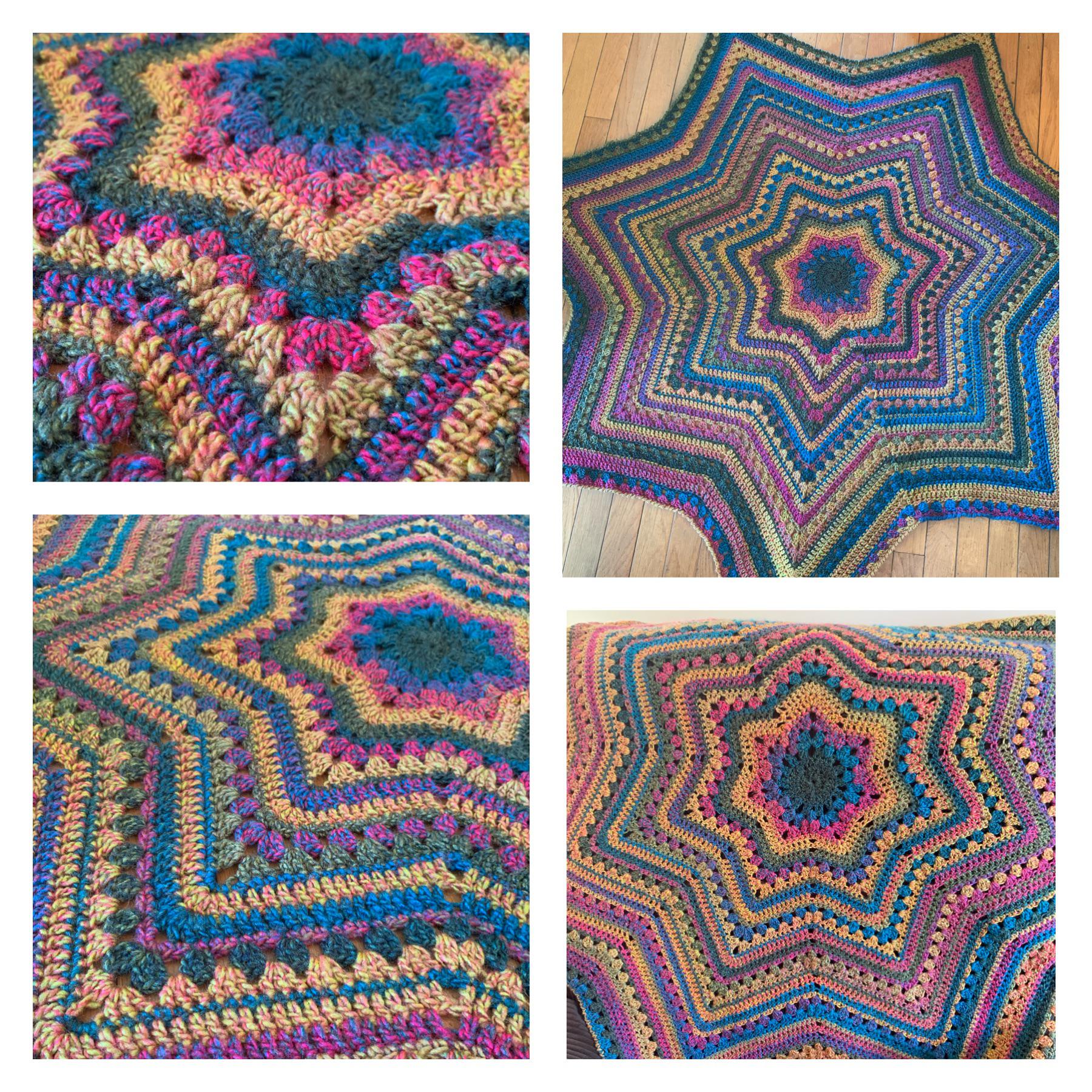 My first blanket! 6Day Star Blanket (lol) Lion Brand Ferris Wheel yarn