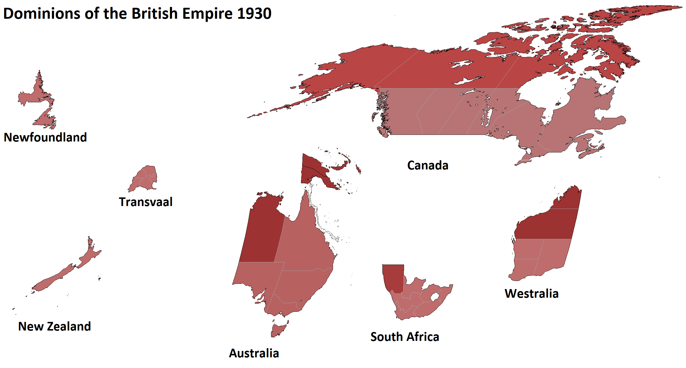 Dominions of the British Empire 1930. Part of the Springtime of Nations