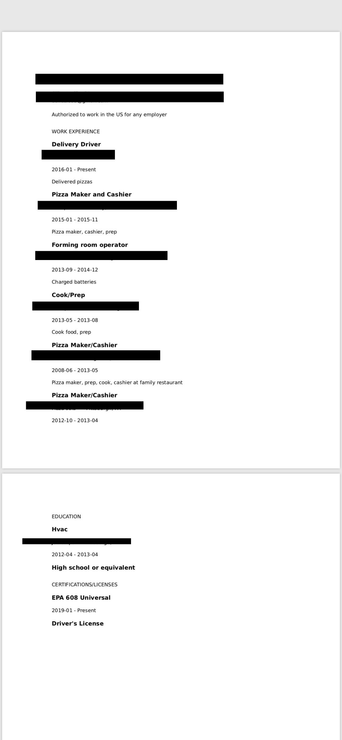 Indeed made resume... is it to basic to get an HVAC apprenticeship