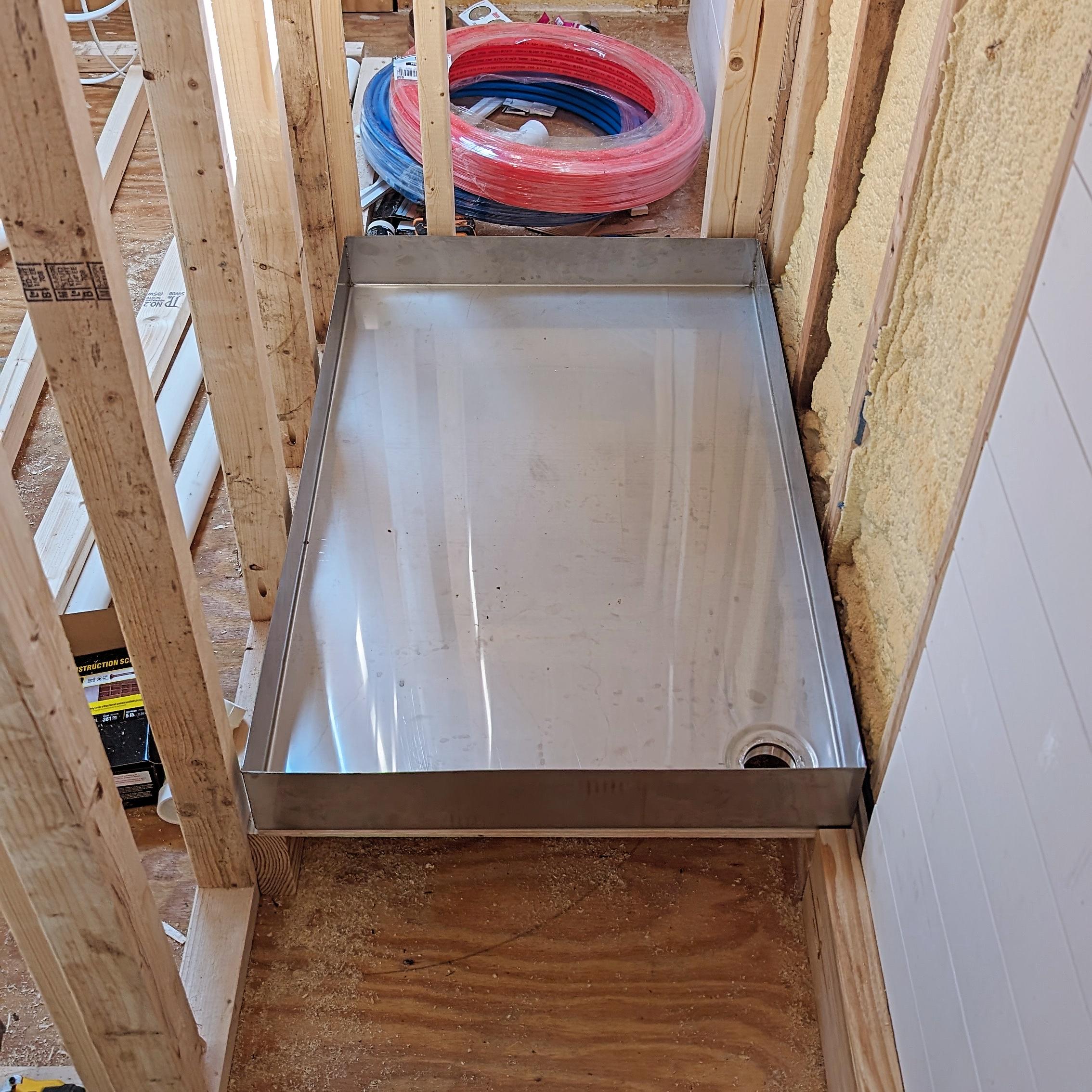 Test fitting our skoolie stainless steel shower pan r/skoolies