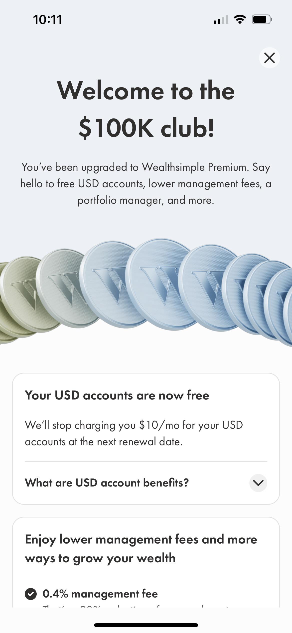 100k club now includes free USD accounts!!! r/Wealthsimple