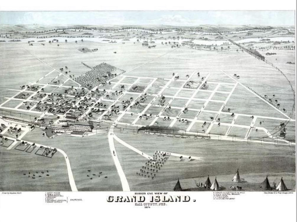 Birds eye view of Grand Island, 1870s r/NebraskaHistory