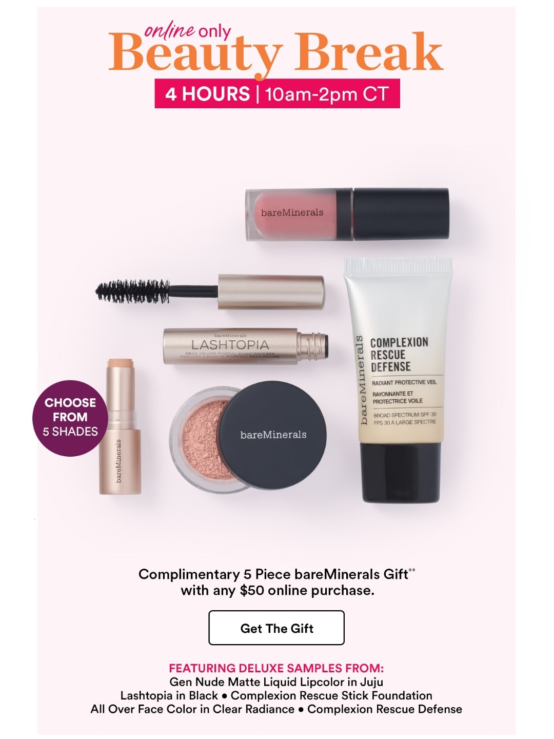 Ulta Beauty Break 5pc BareMinerals GWP with 50 purchase online