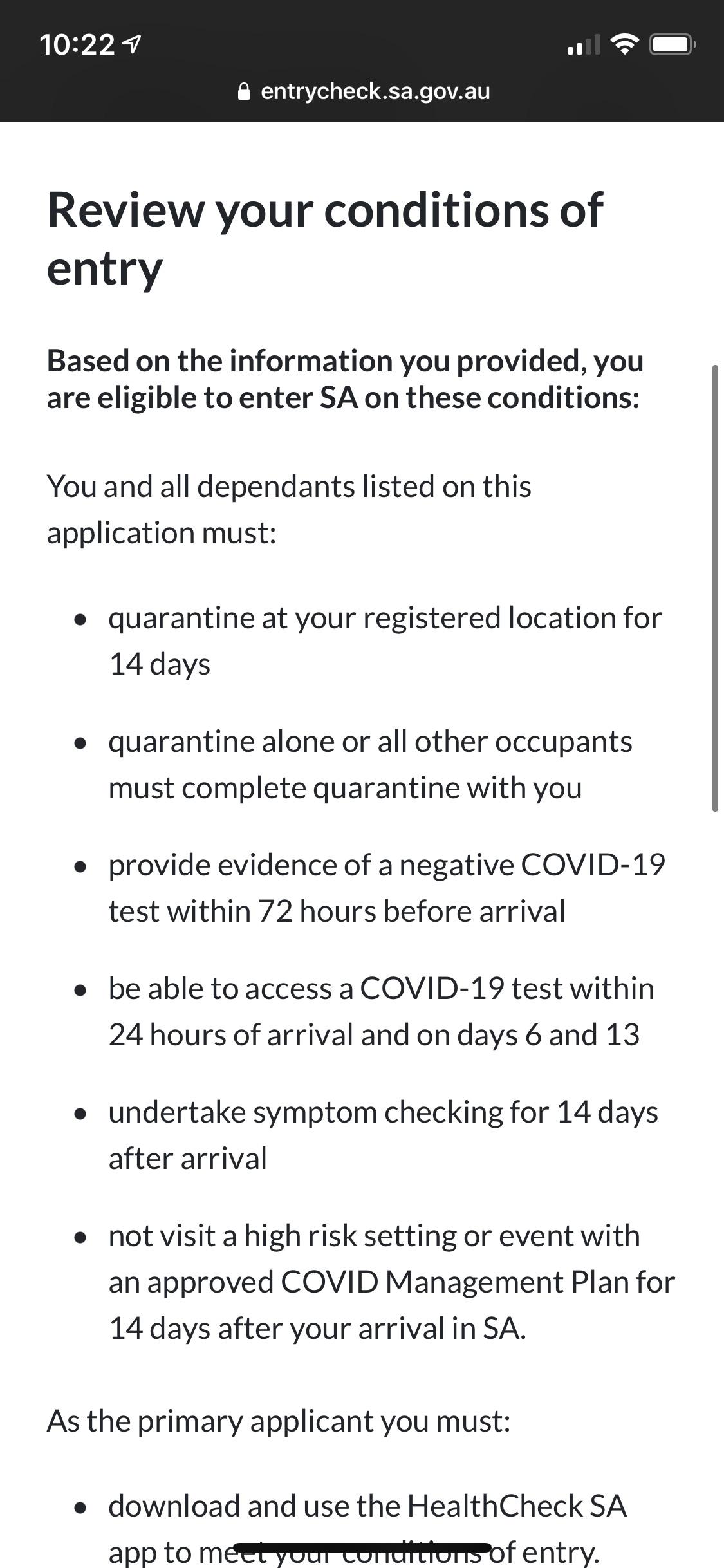entrycheckSA saying i have to quarantine for 14 days on arrival, when i