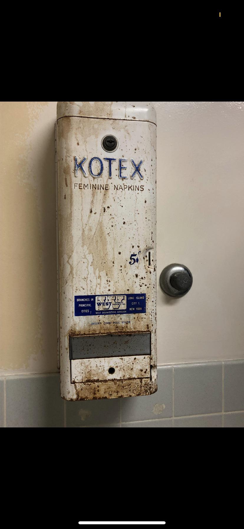 one extremely old tampon dispenser in my school MakeMeSuffer