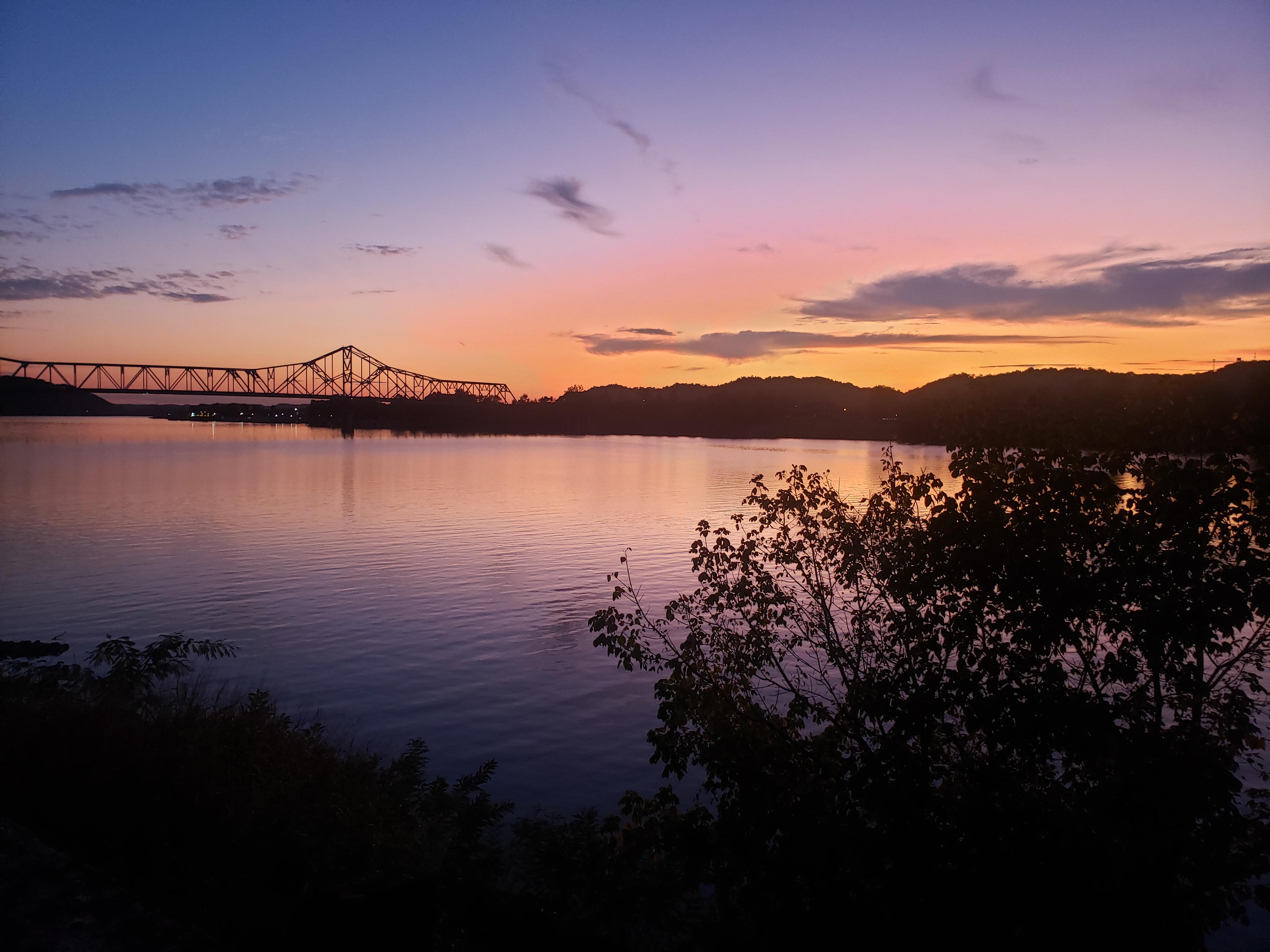 Looking into Ohio over the Ohio River at sunset from Point Pleasant WV. r/Ohio