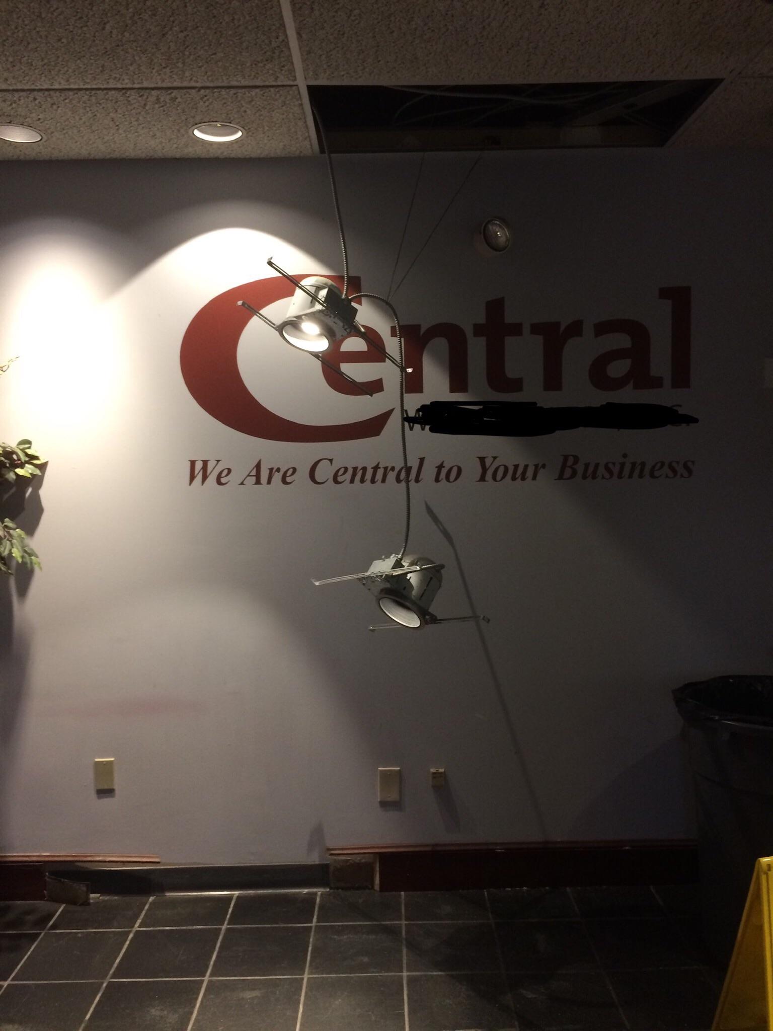 Drop ceiling collapsed from a water leak. The lights dangled like that