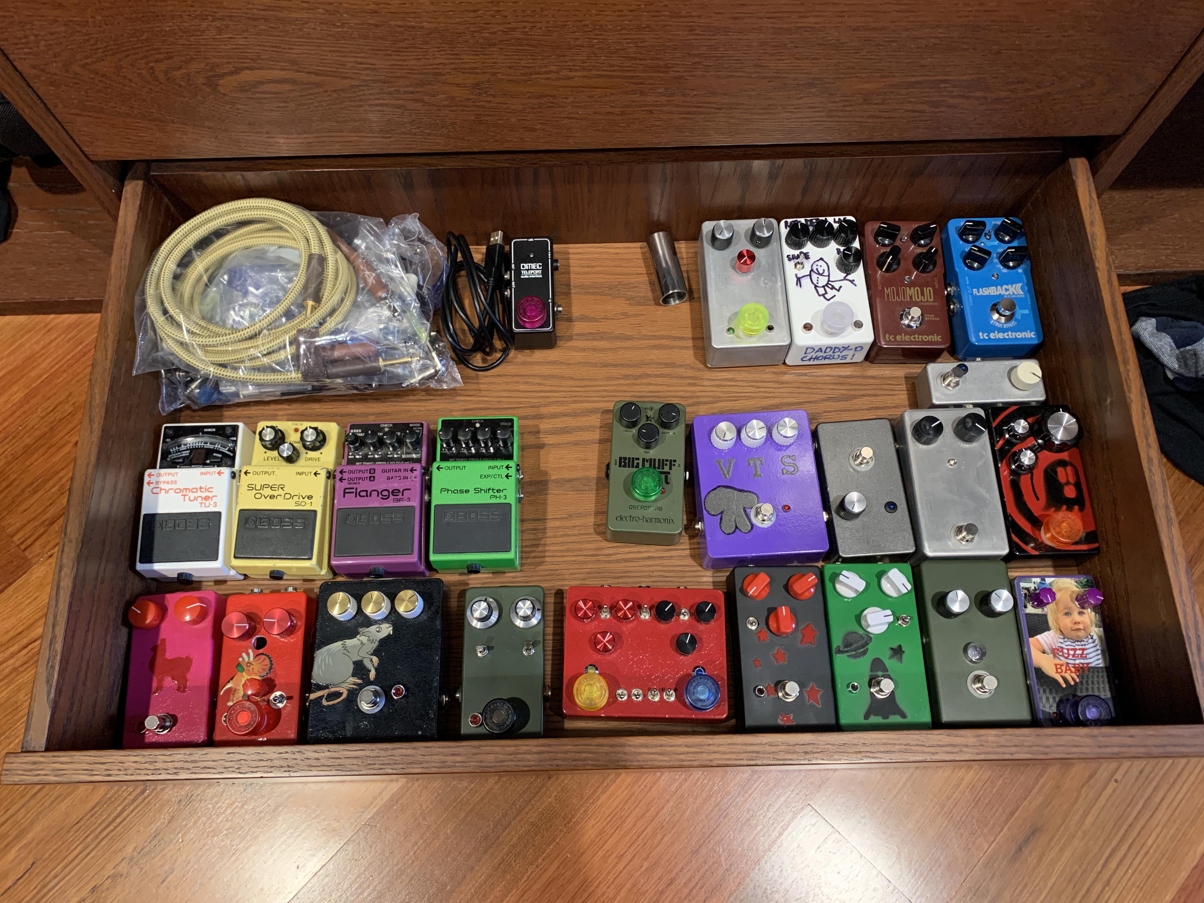 Finally have an easily accessible place for my pedals, pull out drawer