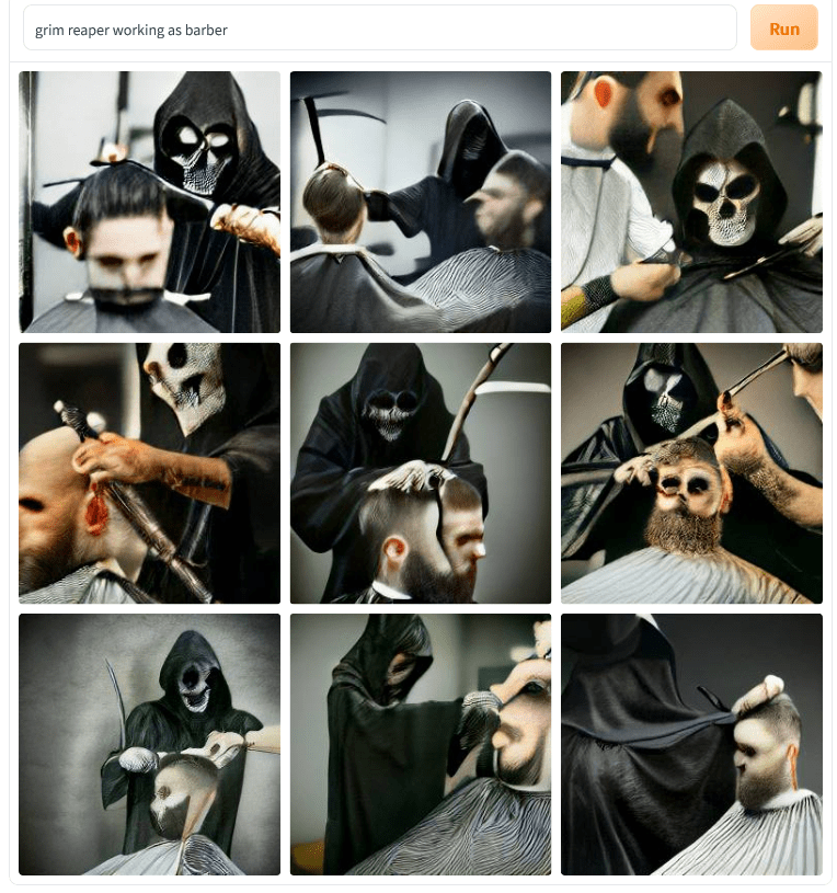 Grim Reaper working as a barber. weirddalle