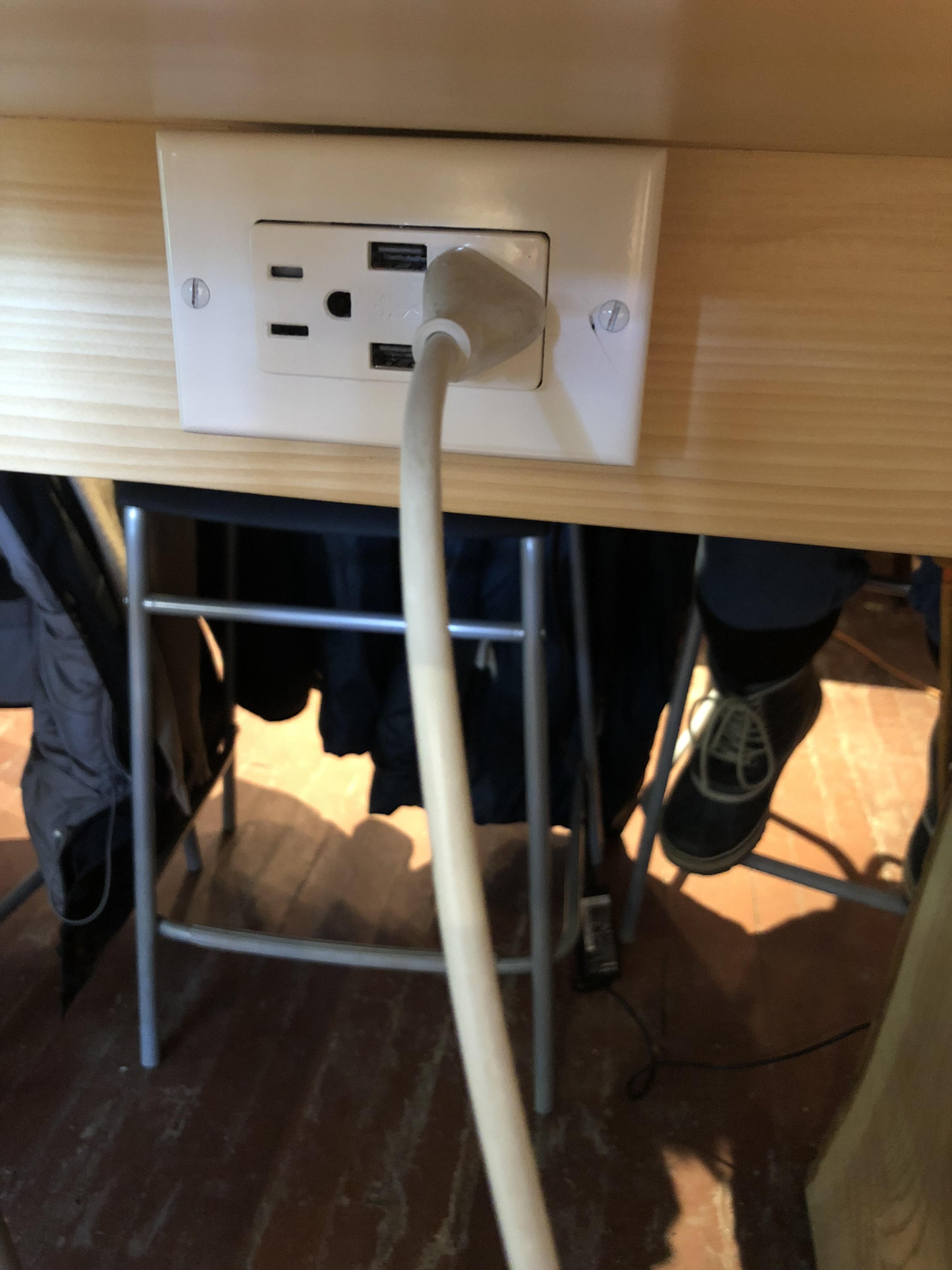 My local cafe adding new electrical outlets with USB port. It should be mandatory in 2019. r