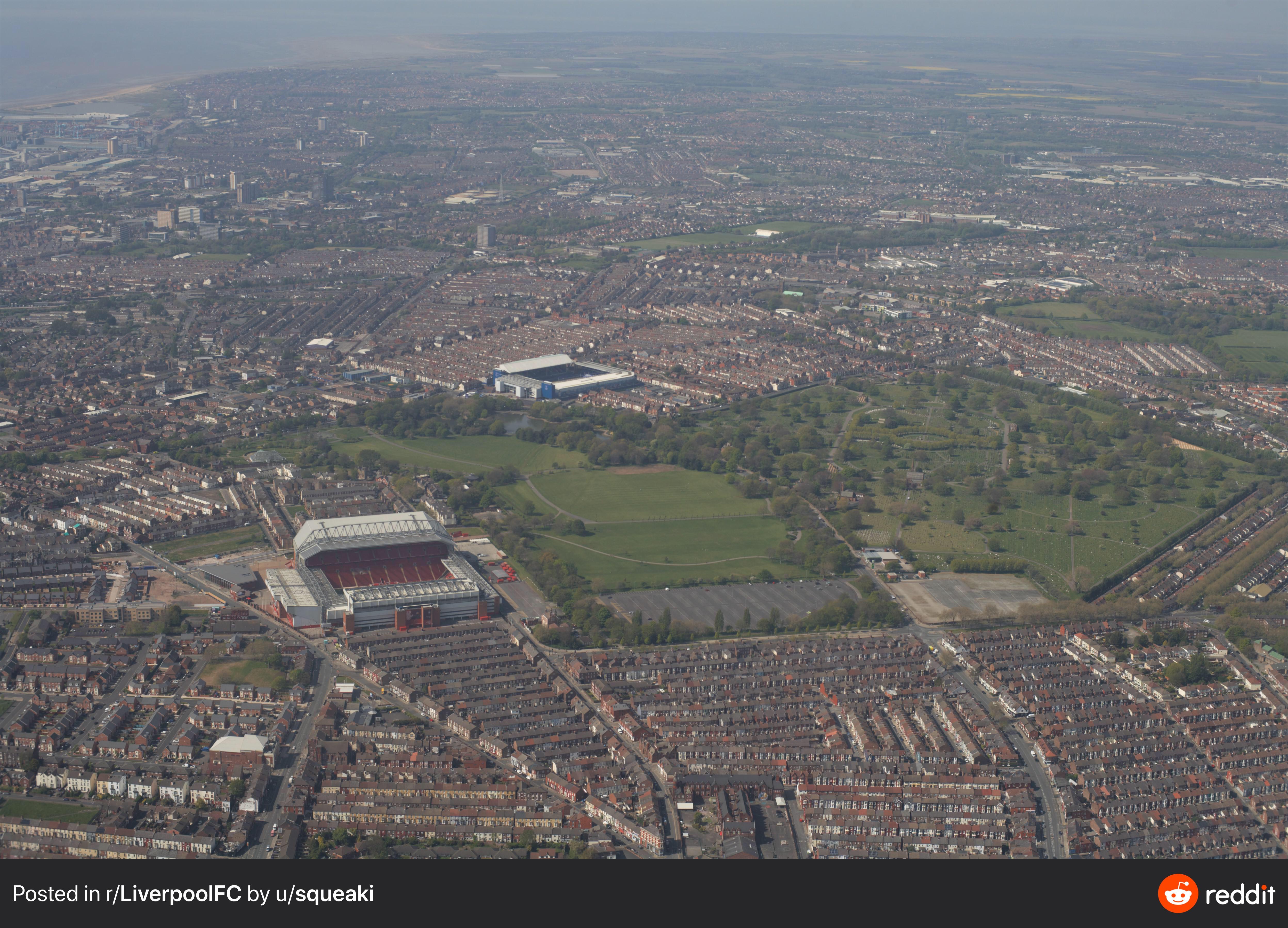 Liverpool FC’s Anfield and Everton FC’s Goodison Park in Liverpool