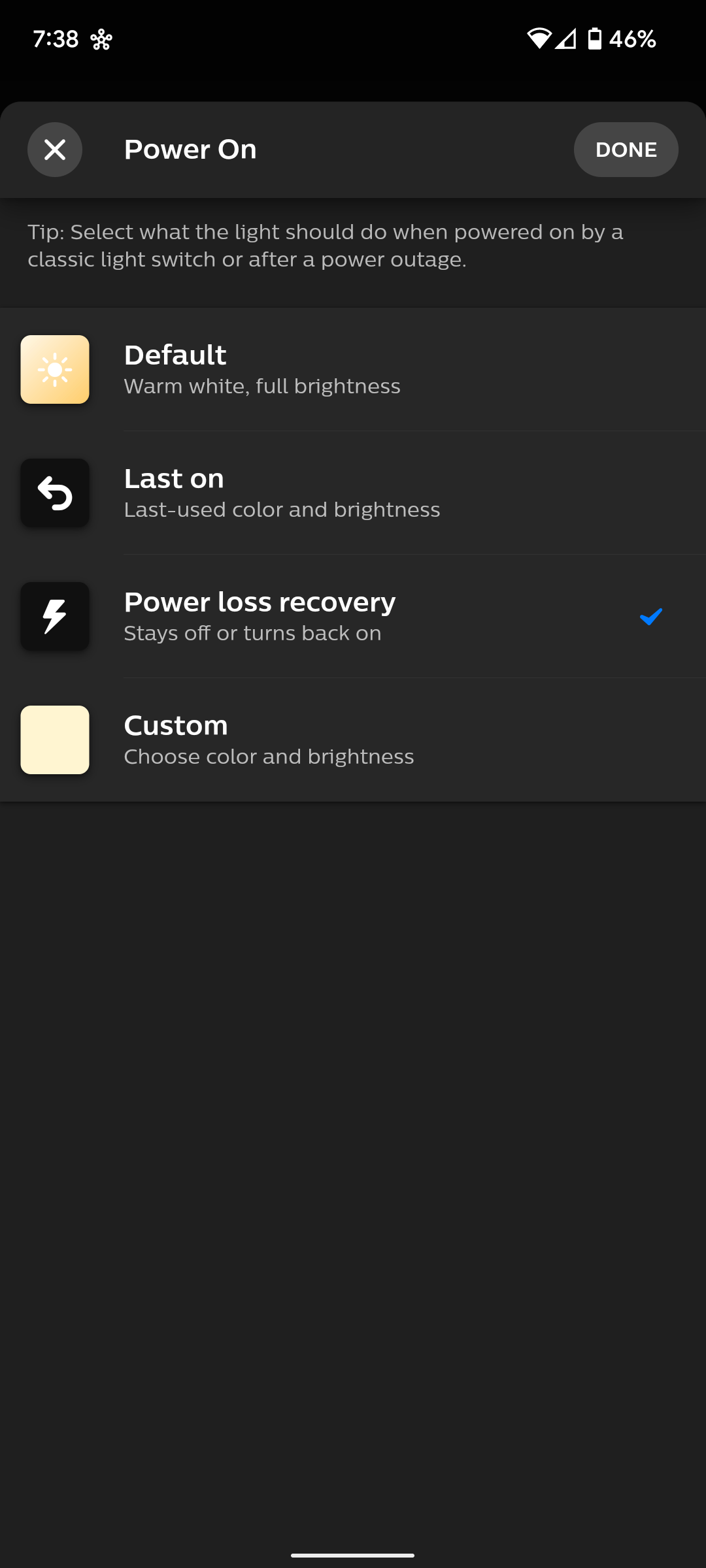 All of my hue lights have this setting but half of them still come on