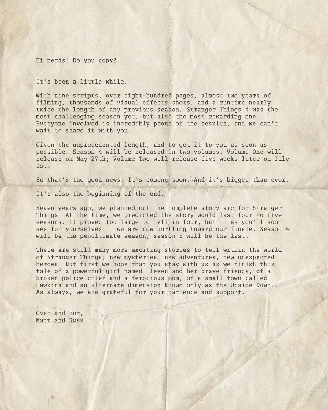 Letter from the Duffers