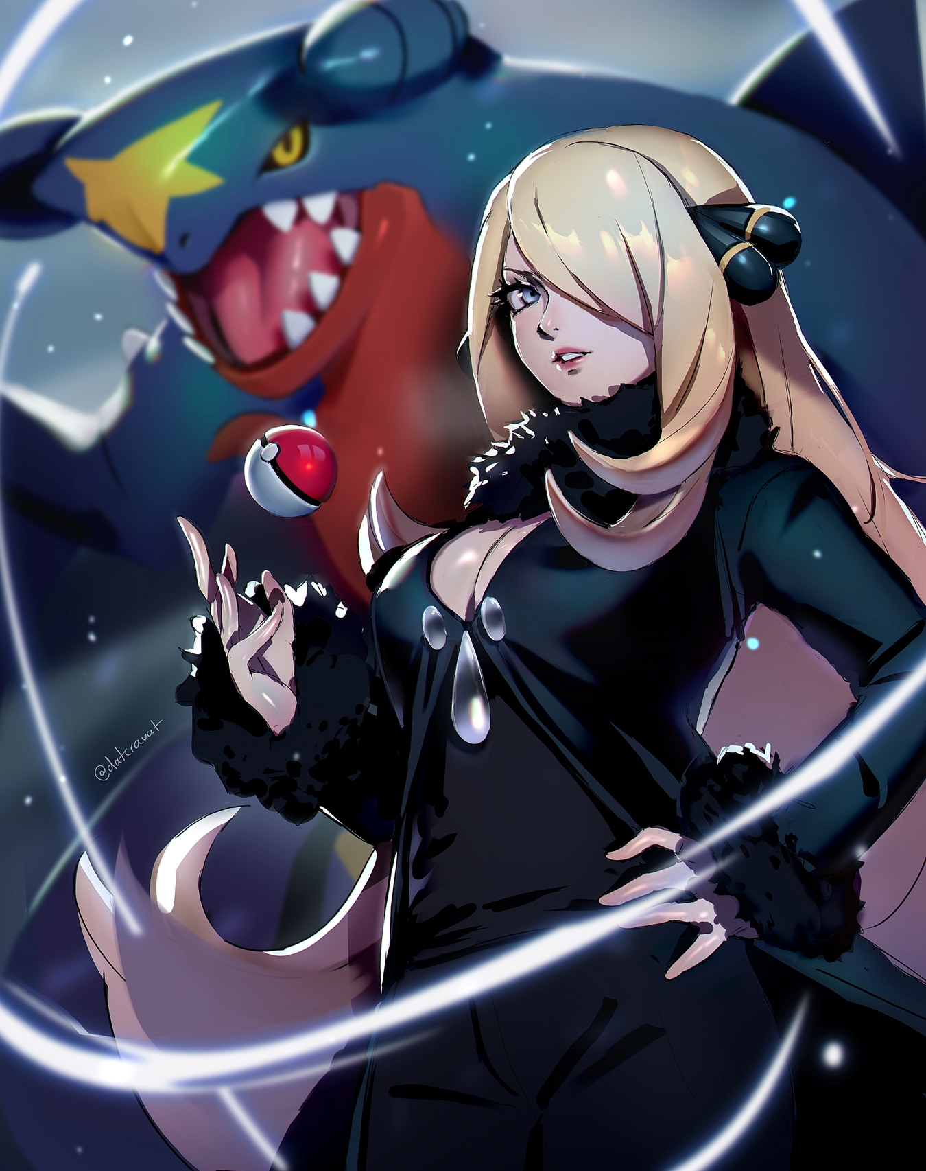 My fanart of Cynthia and her Garchomp : pokemon