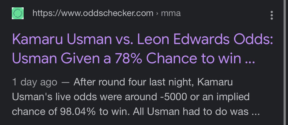 Usman was a 5,000 favorite going into round 5. Thats the highest