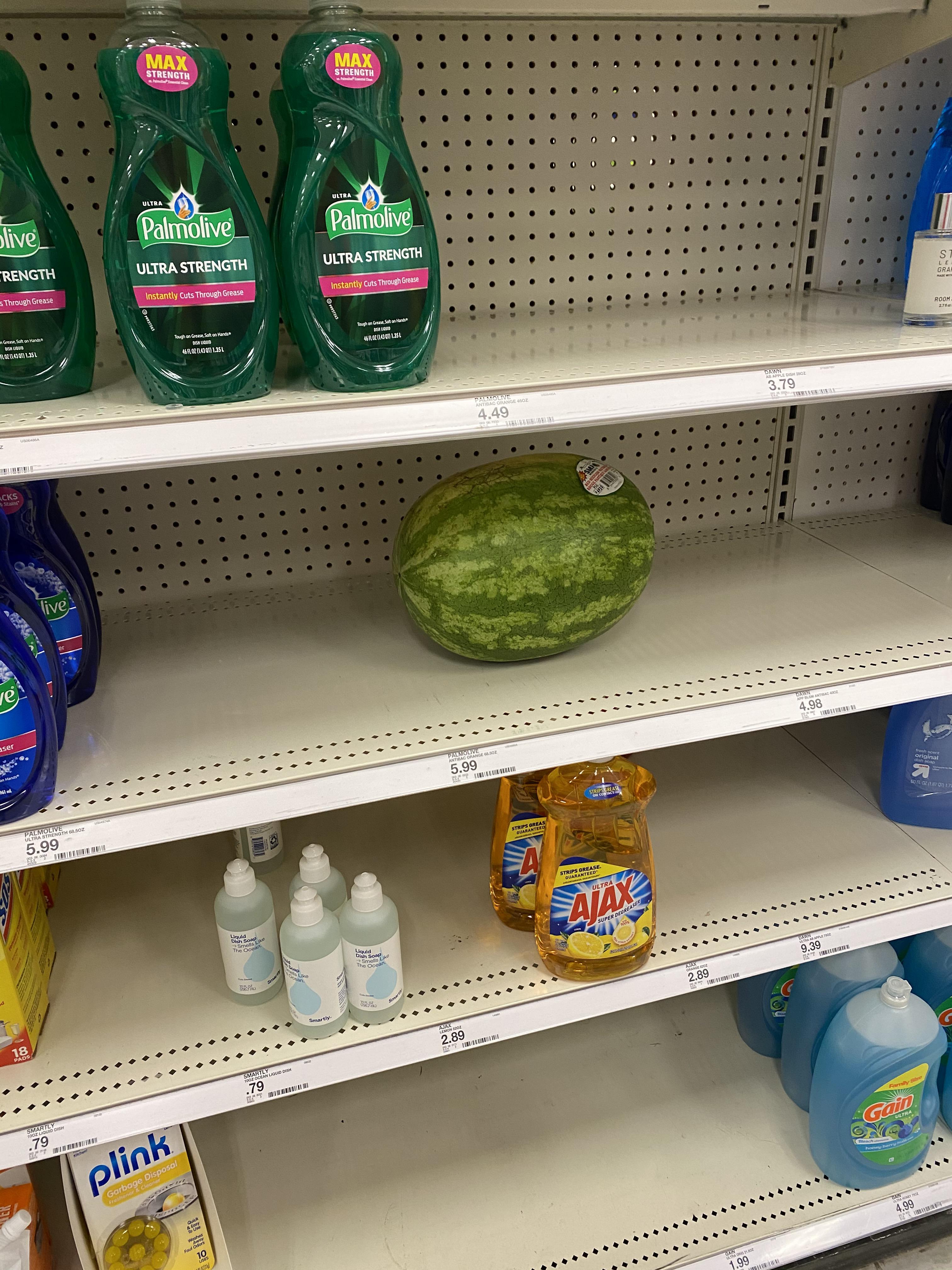 Some “guest” put all of this soap on my watermelon aisle!! The nerve of