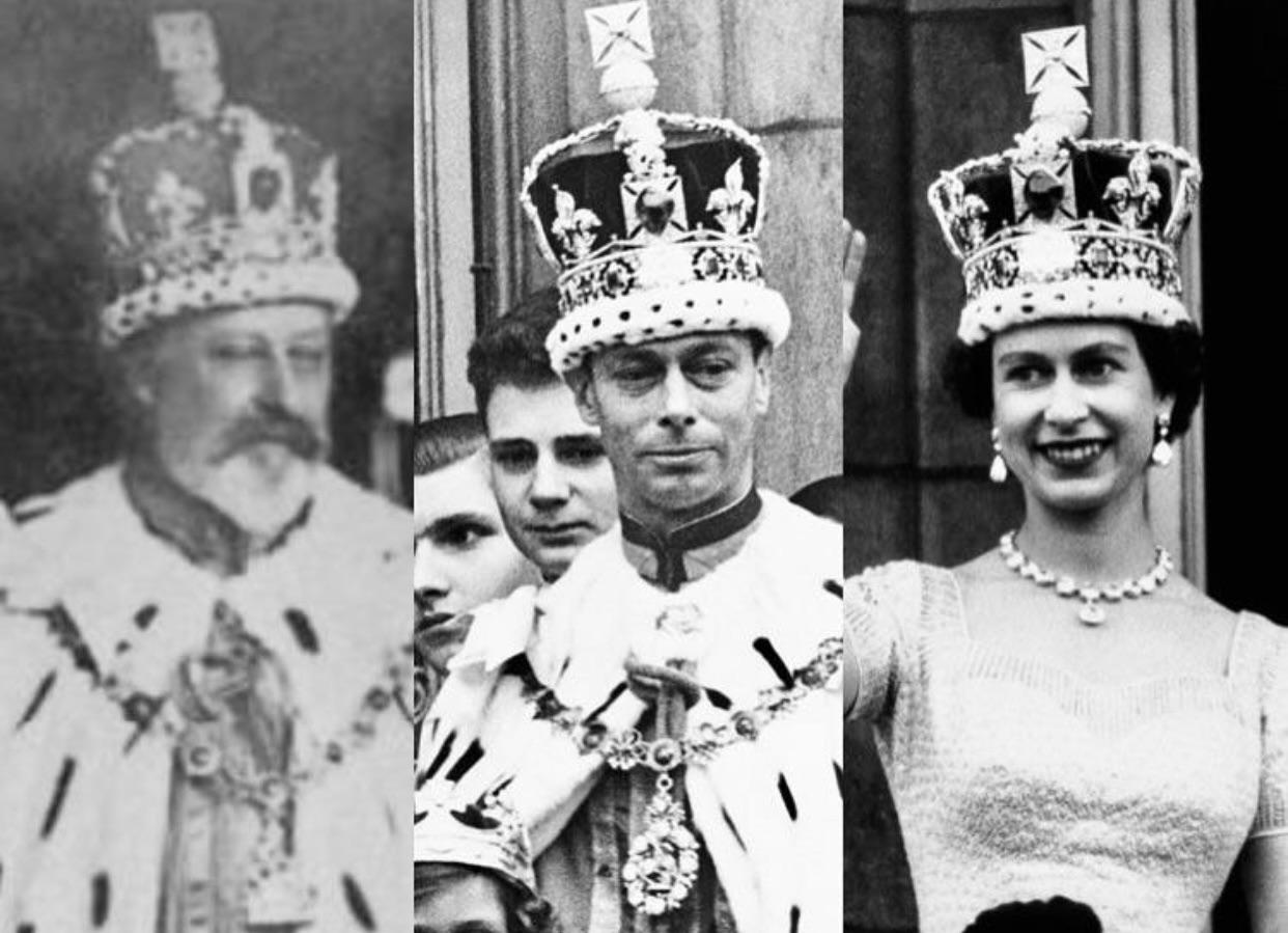 The Imperial State Crown seen in its 3 states. In its original state as