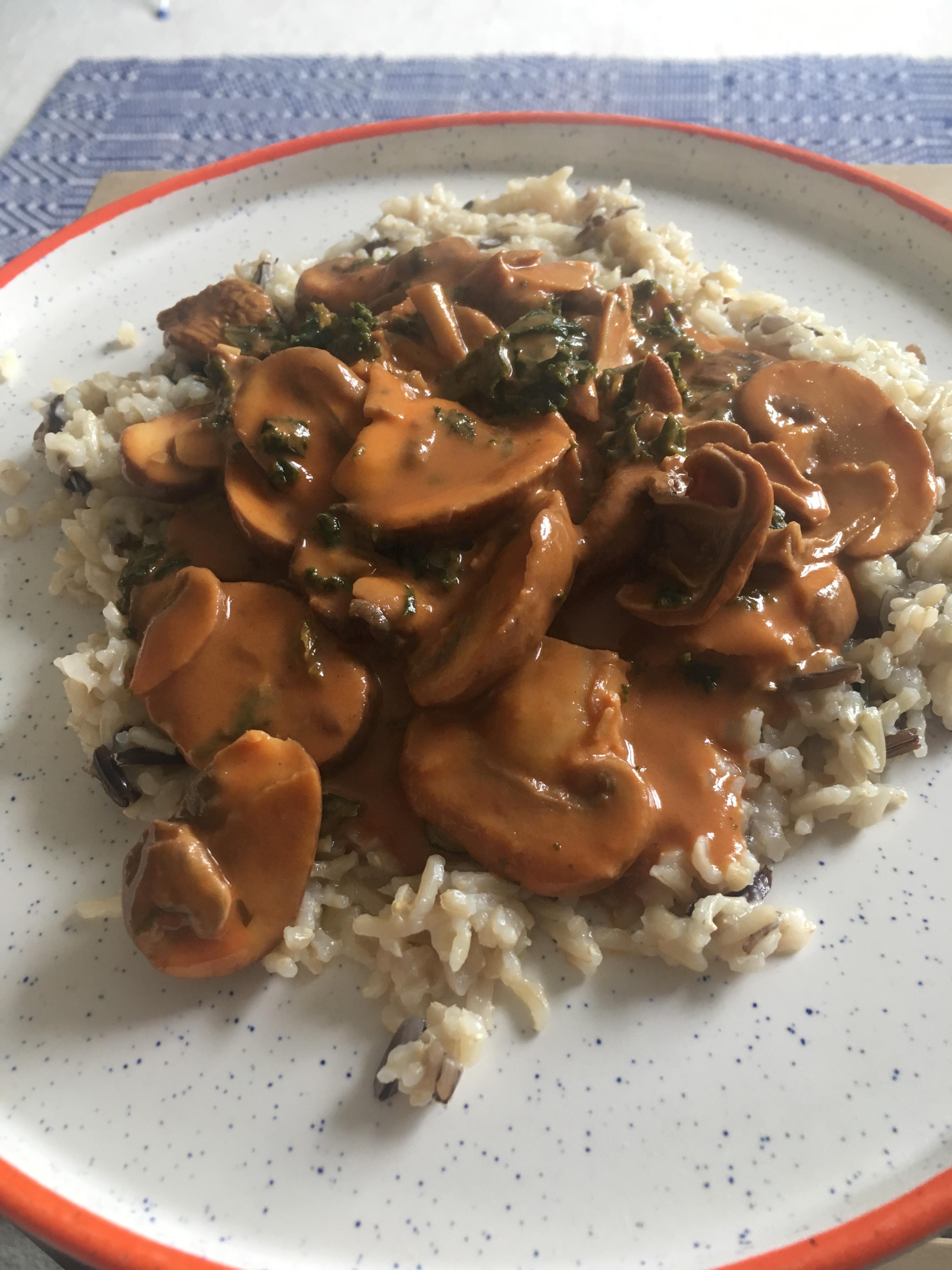 Mushroom and Kale Stroganoff with Wholegrain and Wild Rice [450 cals